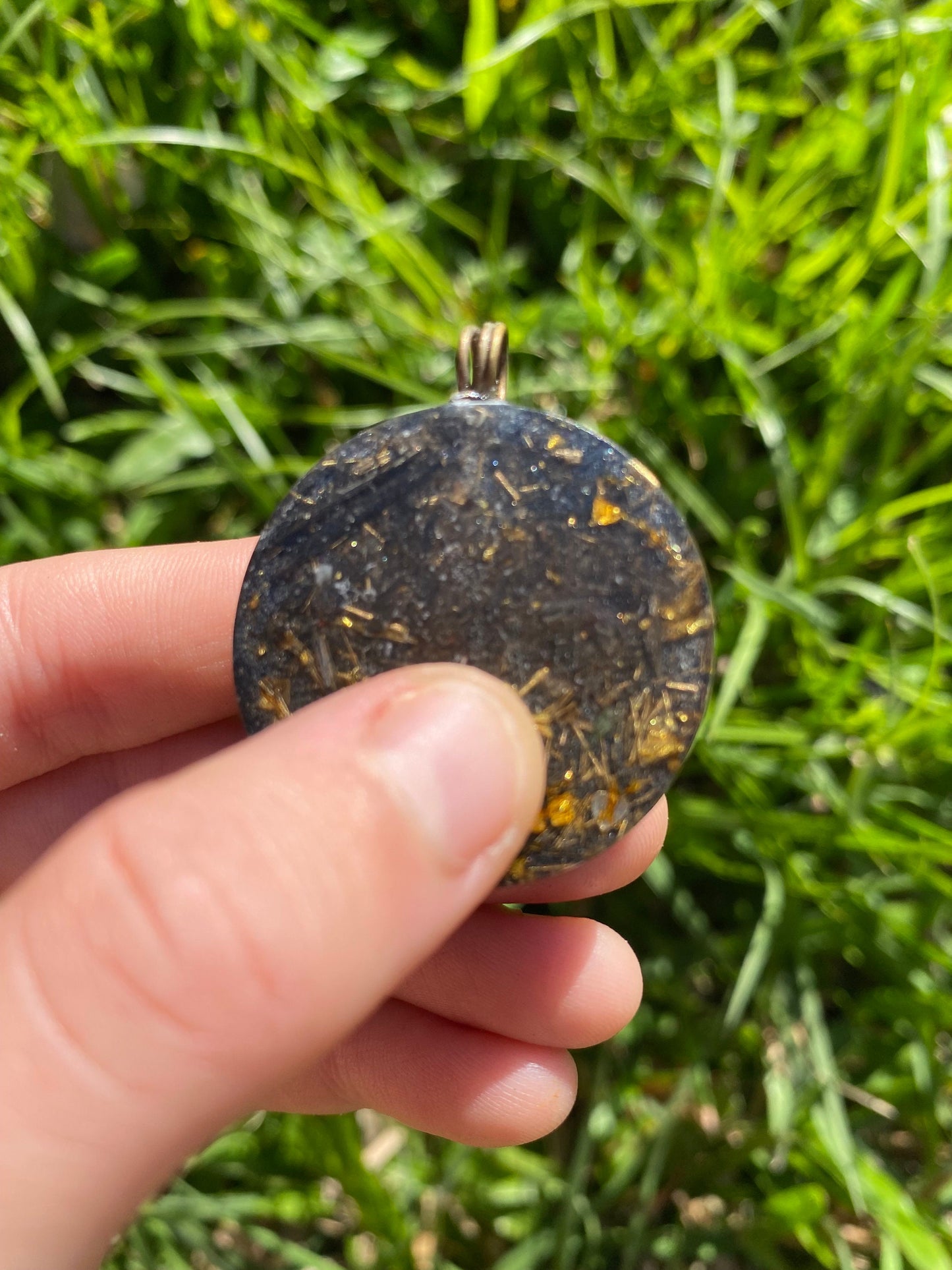 Boho Mandala Pendant Necklace. Made w Elite Shungite, 24ct Gold and Black Kyanite. Powerful. EMF Protection. 5G Protection. Tensor Ring.
