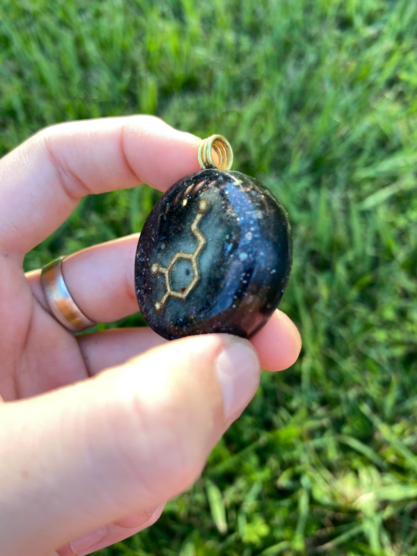 Dopamine Molecule, Orgone Pendant Necklace. Made w Elite Shungite, 24ct Gold and Hematite. Powerful. EMF Protection. 5G Protection.
