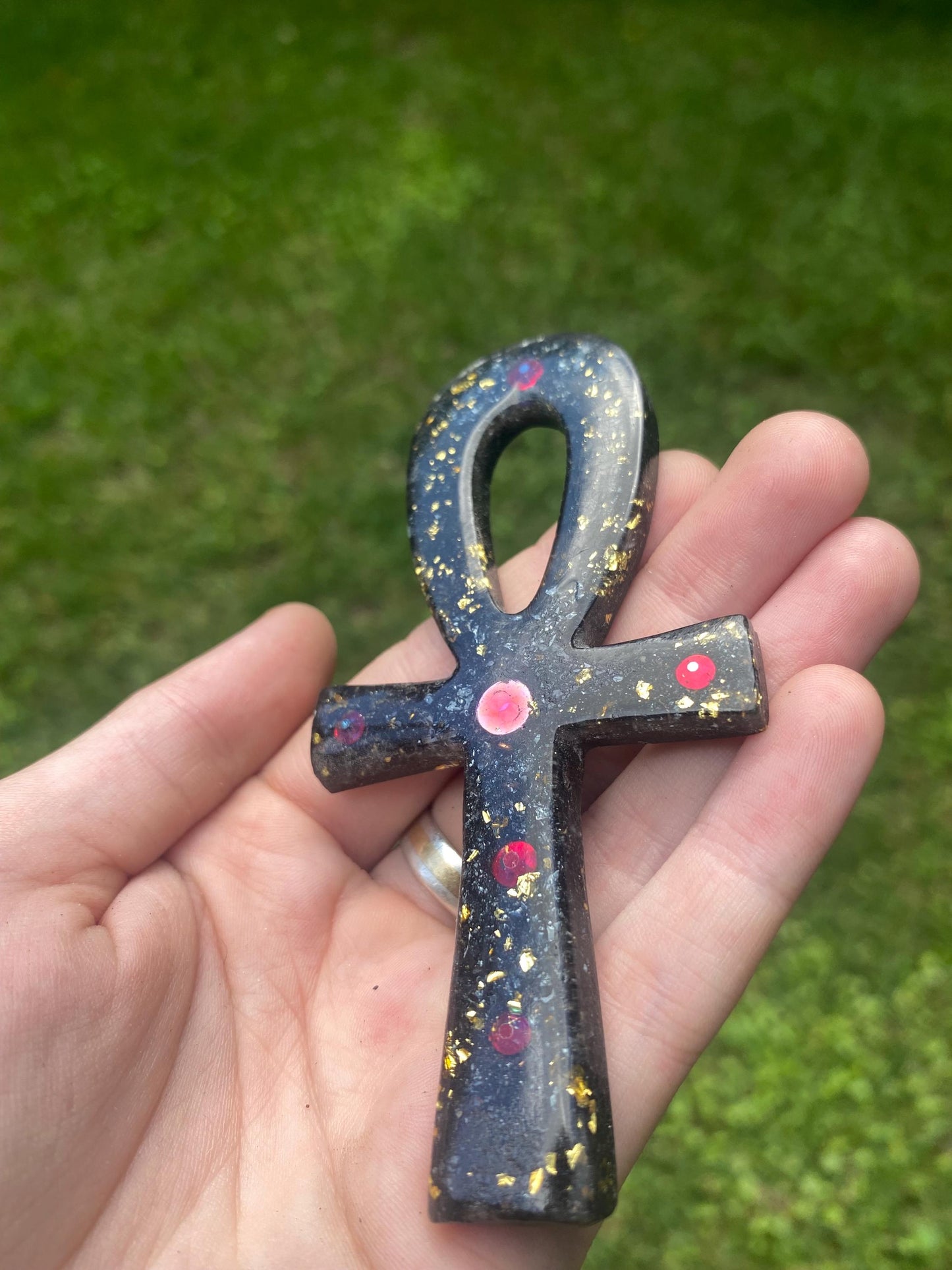 Ankh, Orgone. Made w Elite Shungite and Hematite. 24ct Gold. Powerful. EMF Protection. 5G Protection.
