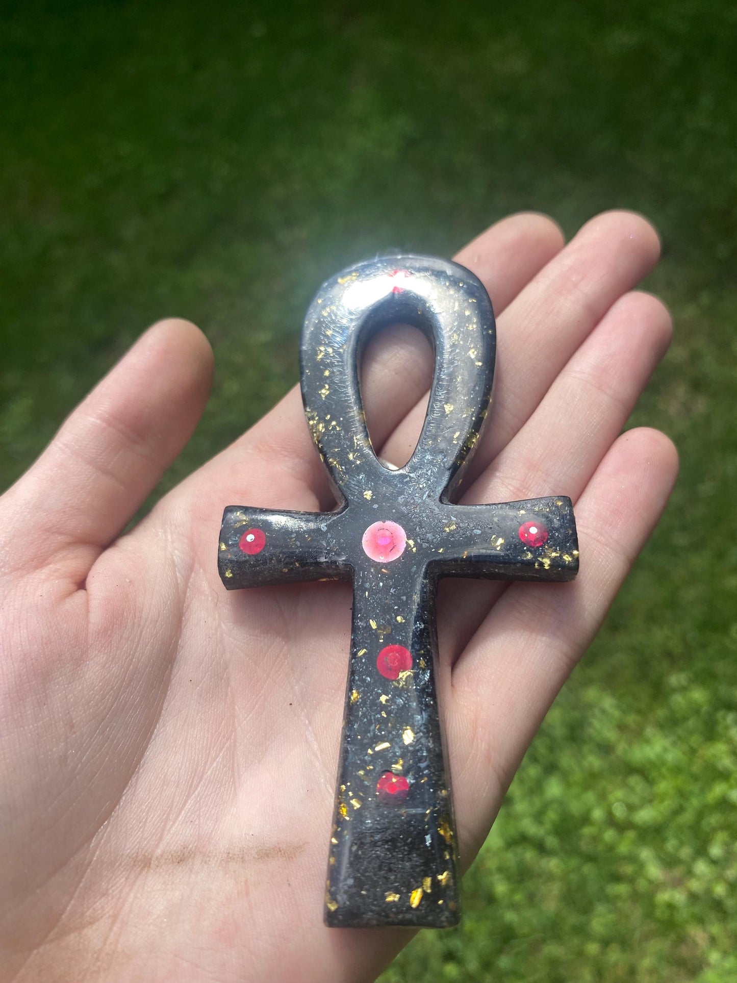 Ankh, Orgone. Made w Elite Shungite and Hematite. 24ct Gold. Powerful. EMF Protection. 5G Protection.