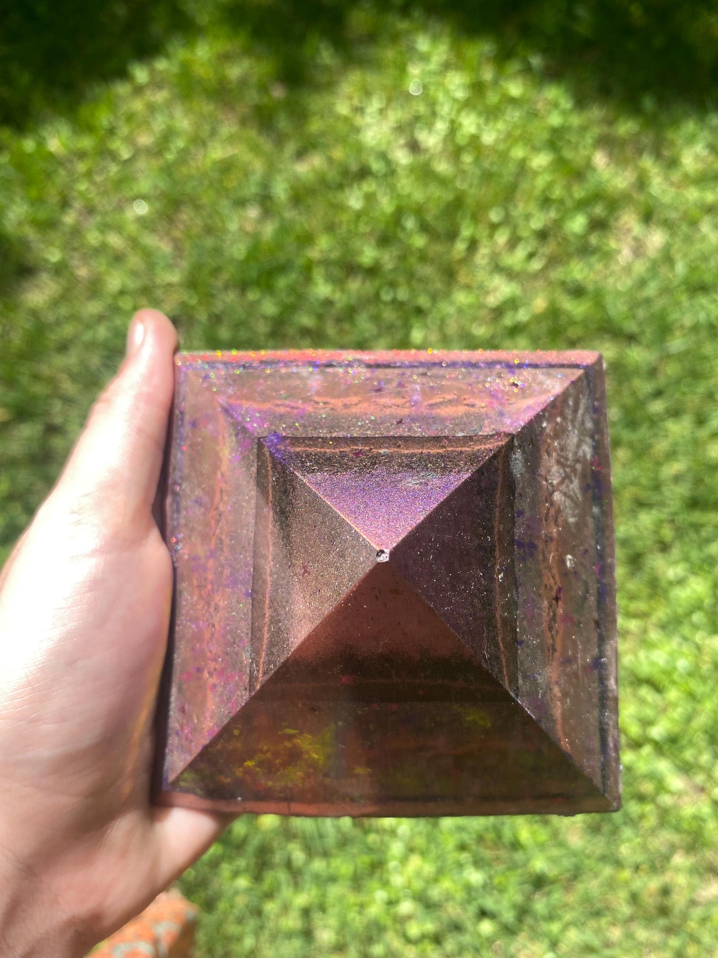 Twinkling Pink Orgone Pyramid! Home Protection, 5G Protection, EMF Protection. Elite Shungite. Made With Fluorite