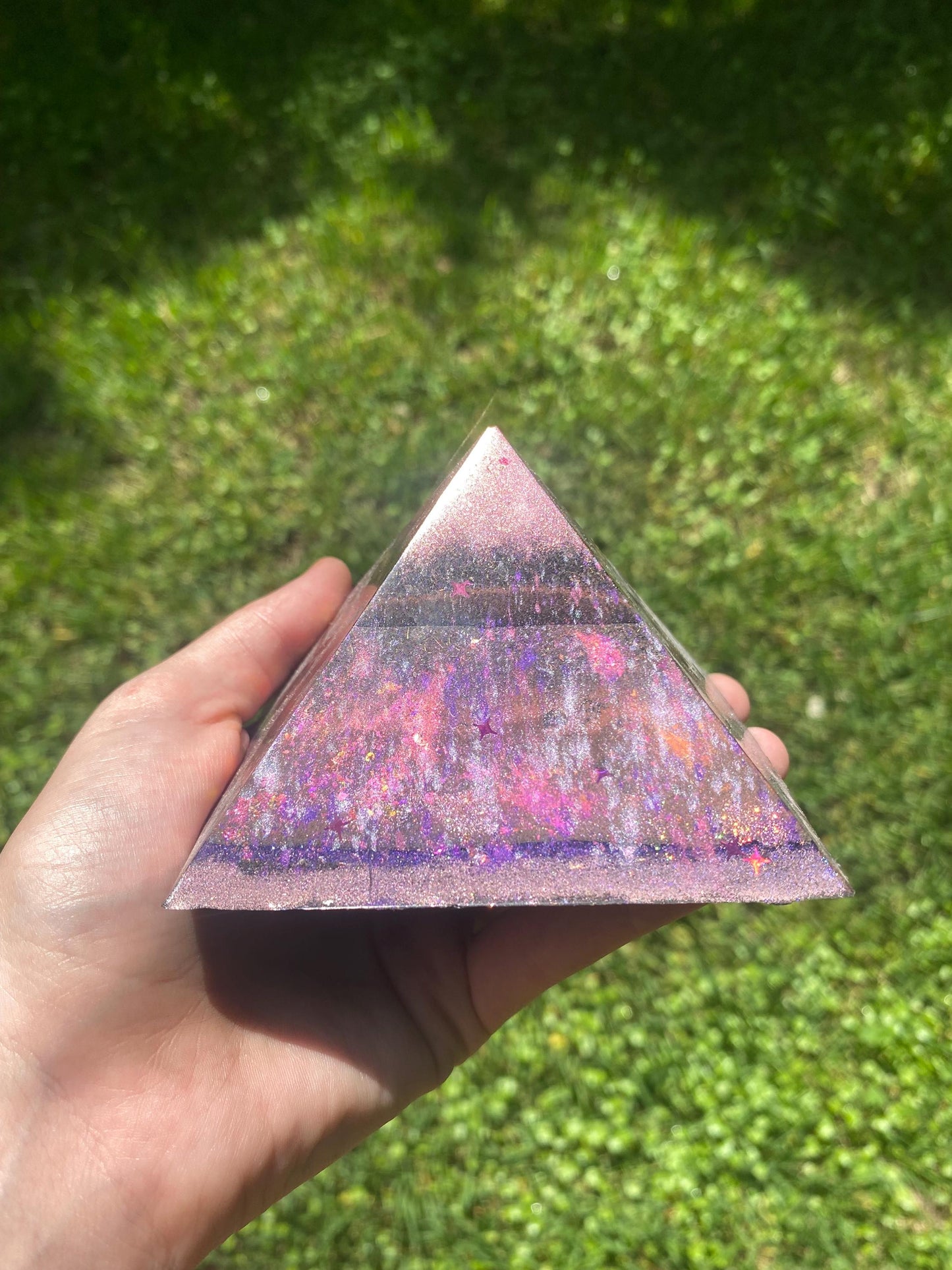Twinkling Pink Orgone Pyramid! Home Protection, 5G Protection, EMF Protection. Elite Shungite. Made With Fluorite
