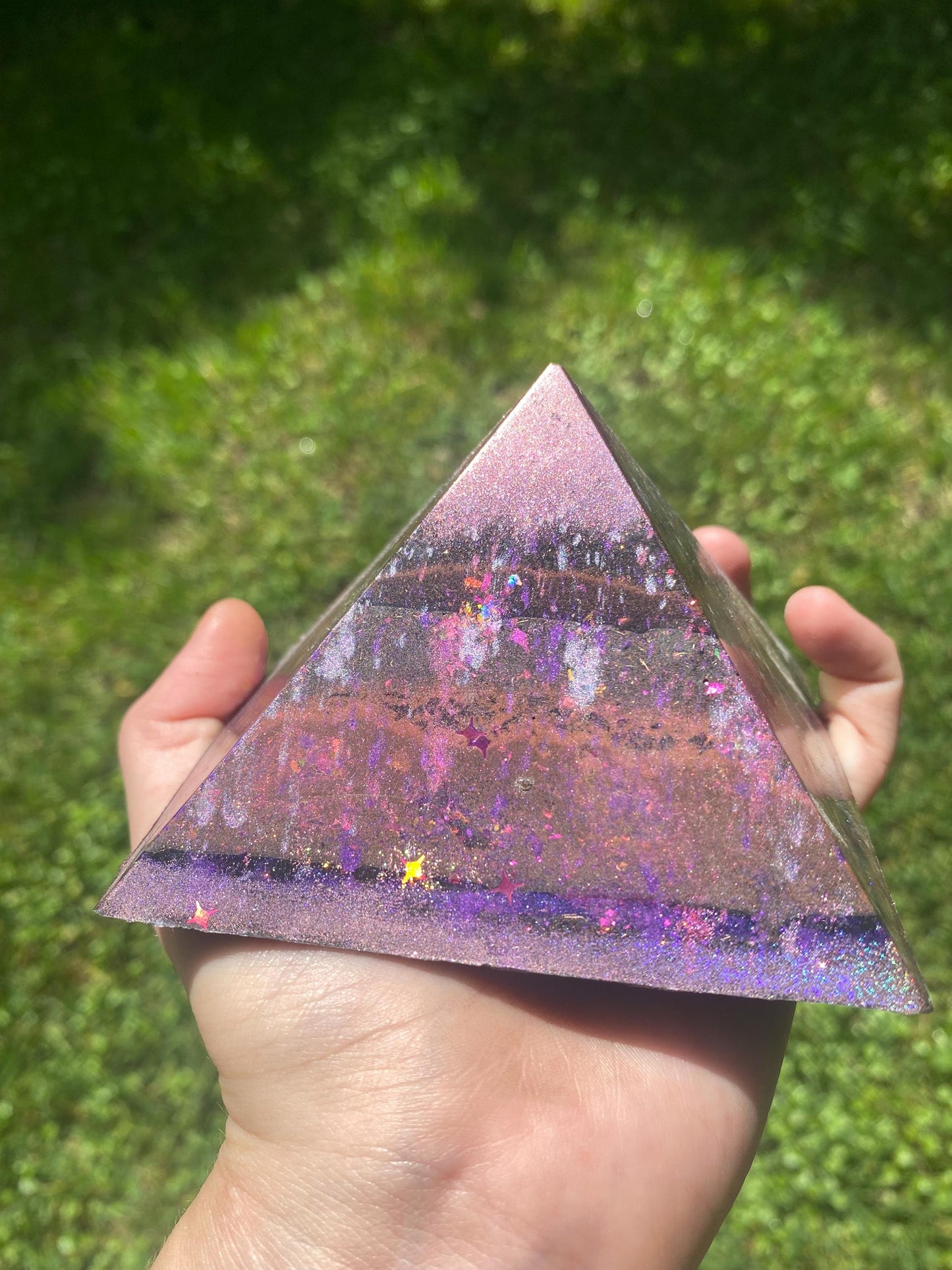 Twinkling Pink Orgone Pyramid! Home Protection, 5G Protection, EMF Protection. Elite Shungite. Made With Fluorite