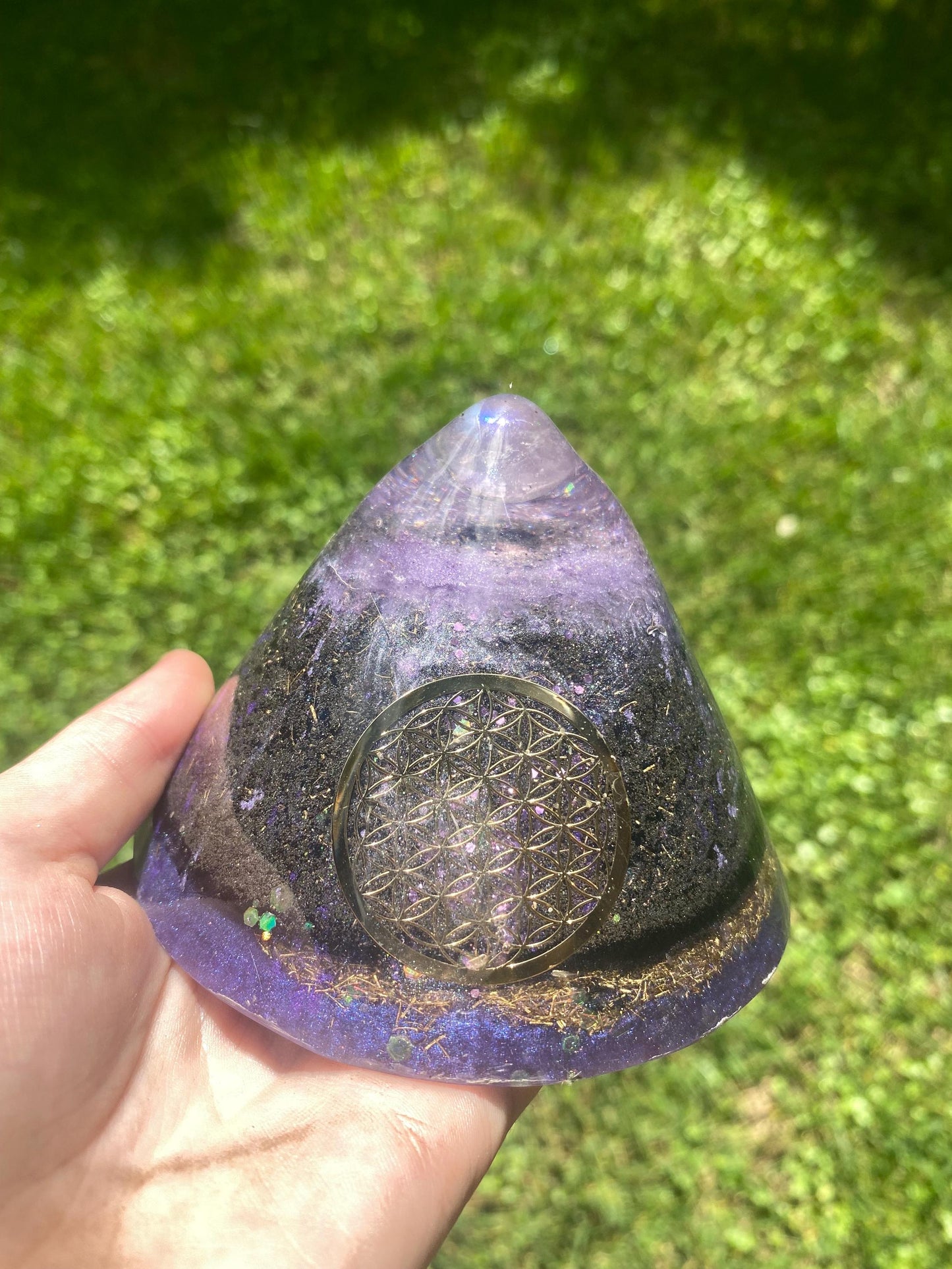 Cone shaped Orgone Pyramid! Home Protection, 5G Protection, EMF Protection. Elite Shungite. Made With Fluorite