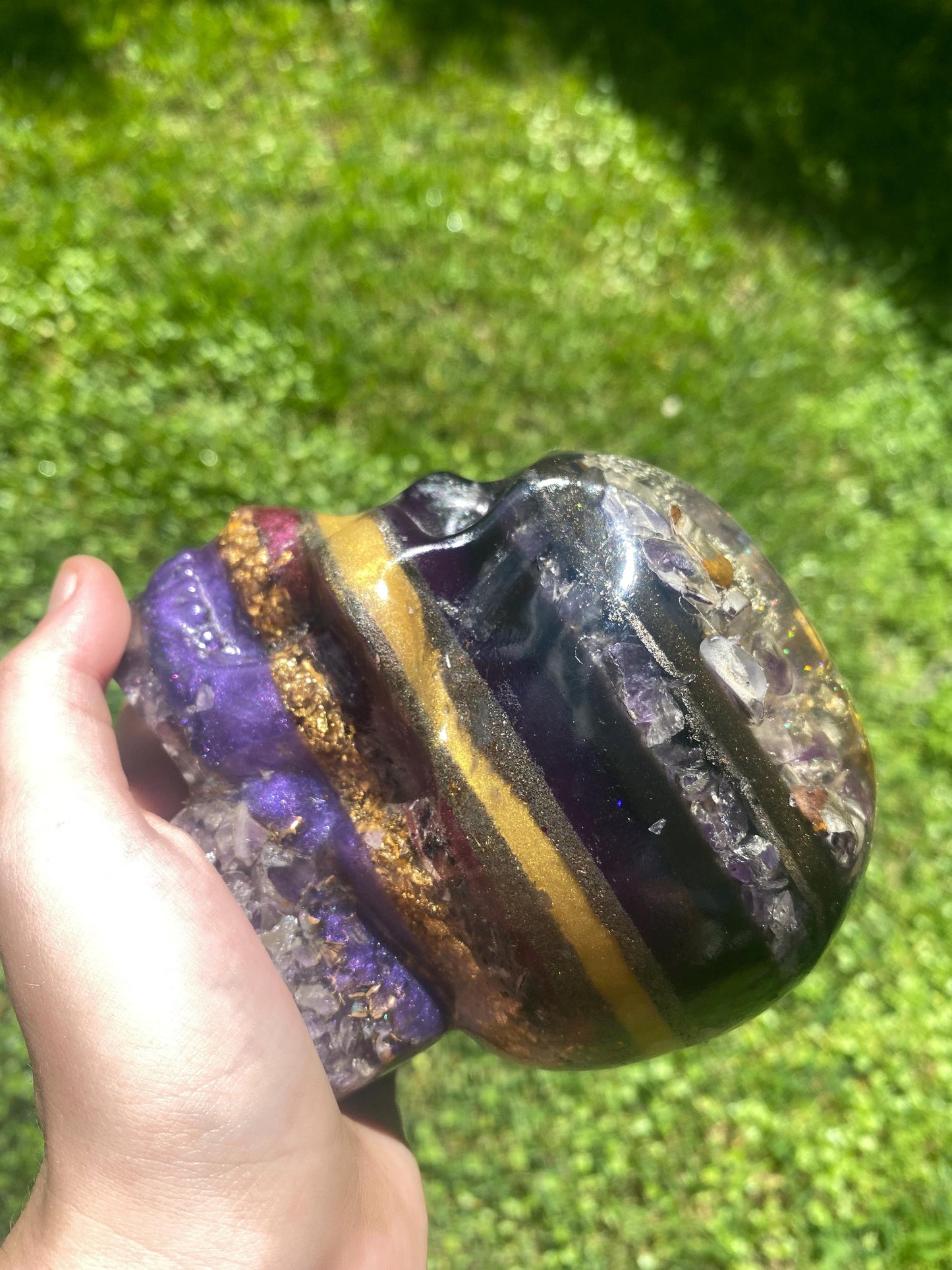 Magical Skull Orgone Pyramid! Home Protection, 5G Protection, EMF Protection. Elite Shungite. Made With Amethyst, Pyrite and Chalcopyrite