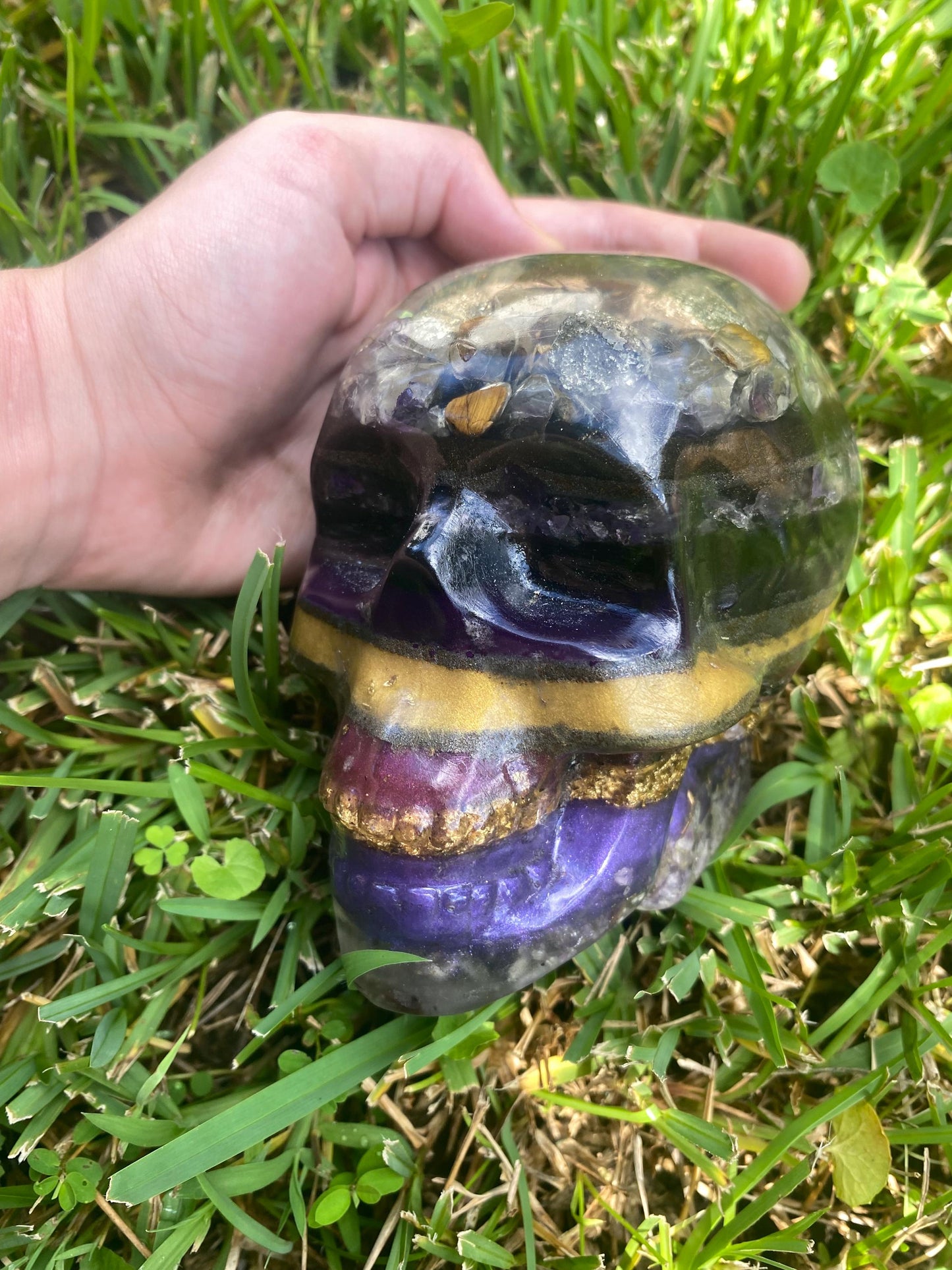 Magical Skull Orgone Pyramid! Home Protection, 5G Protection, EMF Protection. Elite Shungite. Made With Amethyst, Pyrite and Chalcopyrite