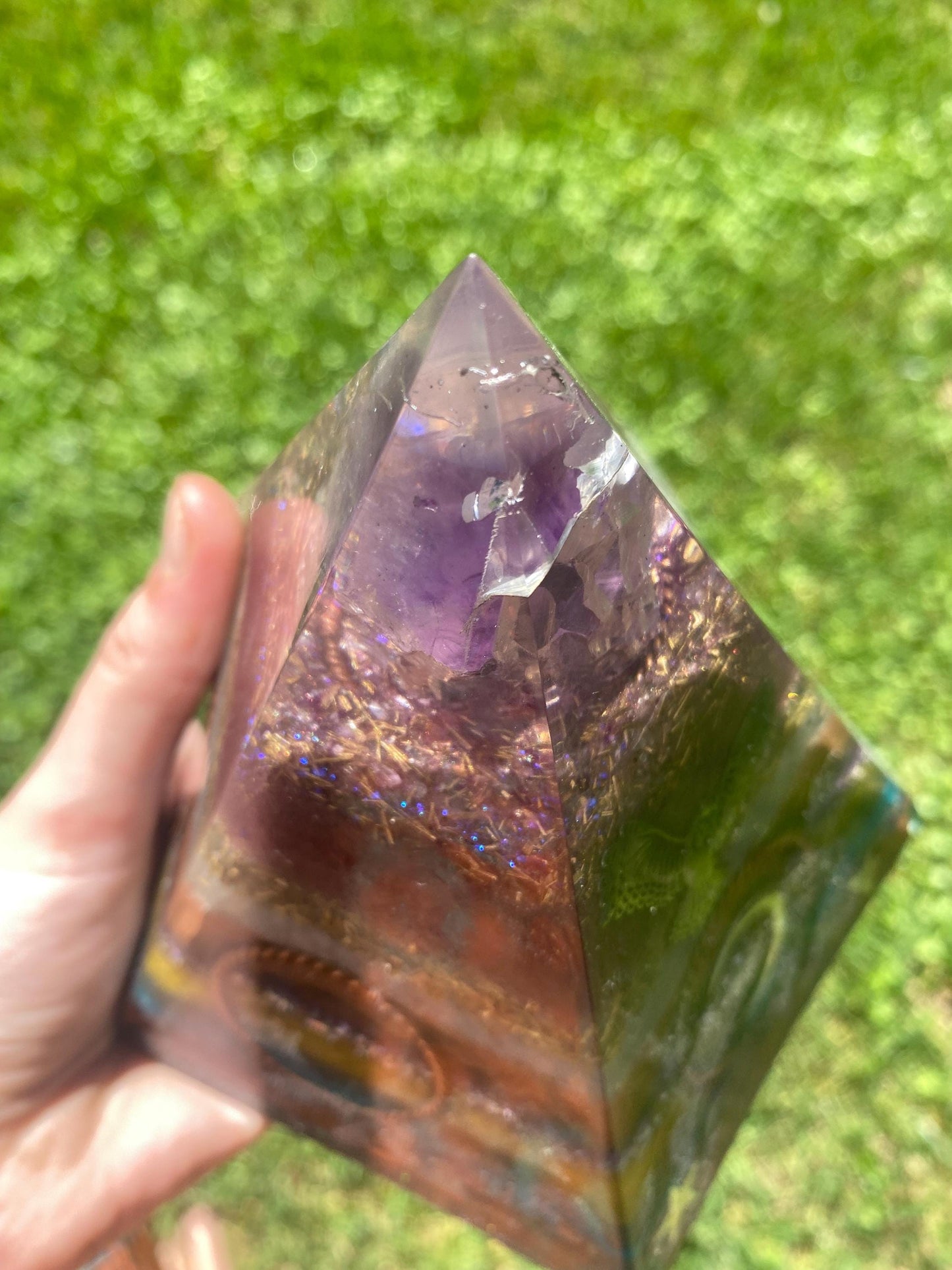 5 sided Orgone Pyramid! Home Protection, 5G Protection, EMF Protection. Elite Shungite. Black Tourmaline. Made With Amethyst