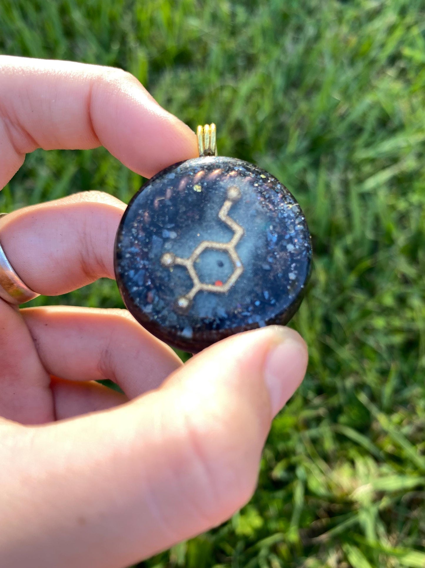 Dopamine Molecule, Orgone Pendant Necklace. Made w Elite Shungite, 24ct Gold and Hematite. Powerful. EMF Protection. 5G Protection.