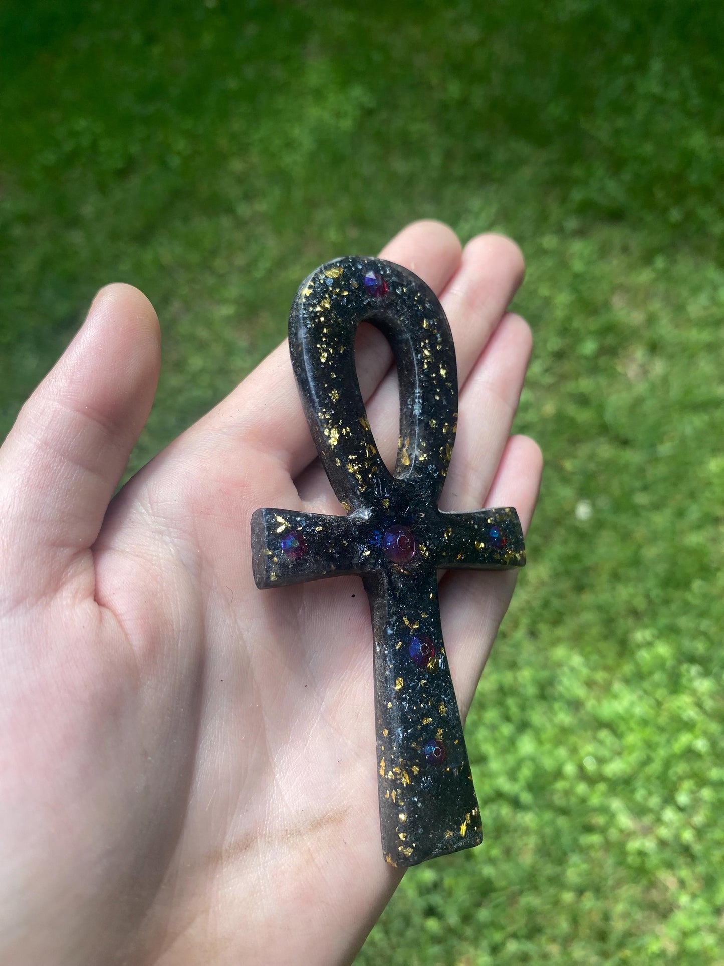 Ankh, Orgone. Made w Elite Shungite and Hematite. 24ct Gold. Powerful. EMF Protection. 5G Protection.
