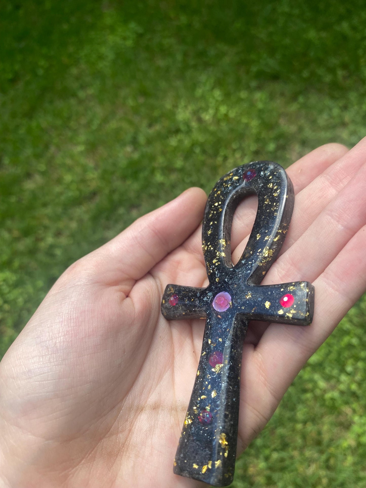 Ankh, Orgone. Made w Elite Shungite and Hematite. 24ct Gold. Powerful. EMF Protection. 5G Protection.