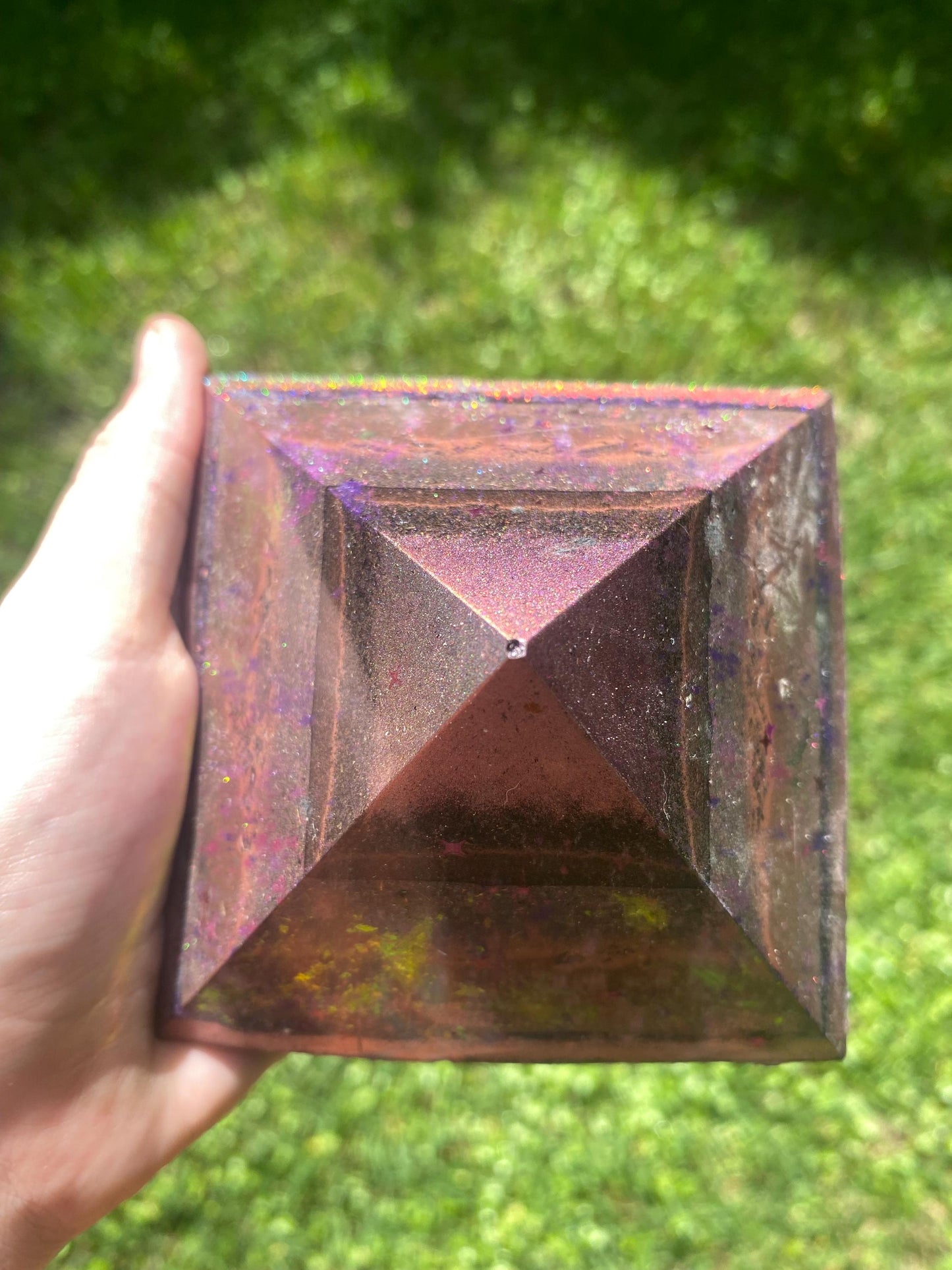 Twinkling Pink Orgone Pyramid! Home Protection, 5G Protection, EMF Protection. Elite Shungite. Made With Fluorite