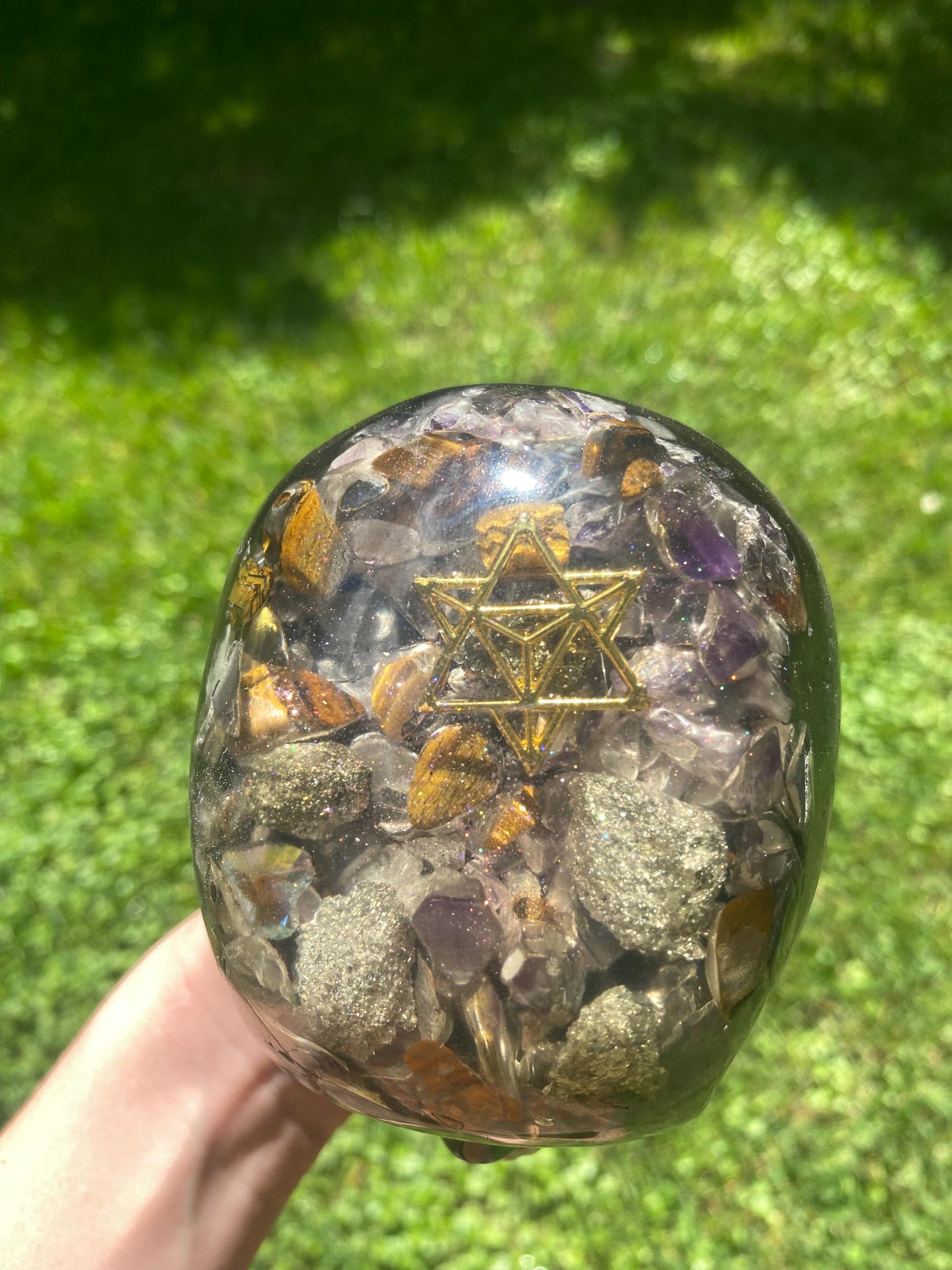 Magical Skull Orgone Pyramid! Home Protection, 5G Protection, EMF Protection. Elite Shungite. Made With Amethyst, Pyrite and Chalcopyrite