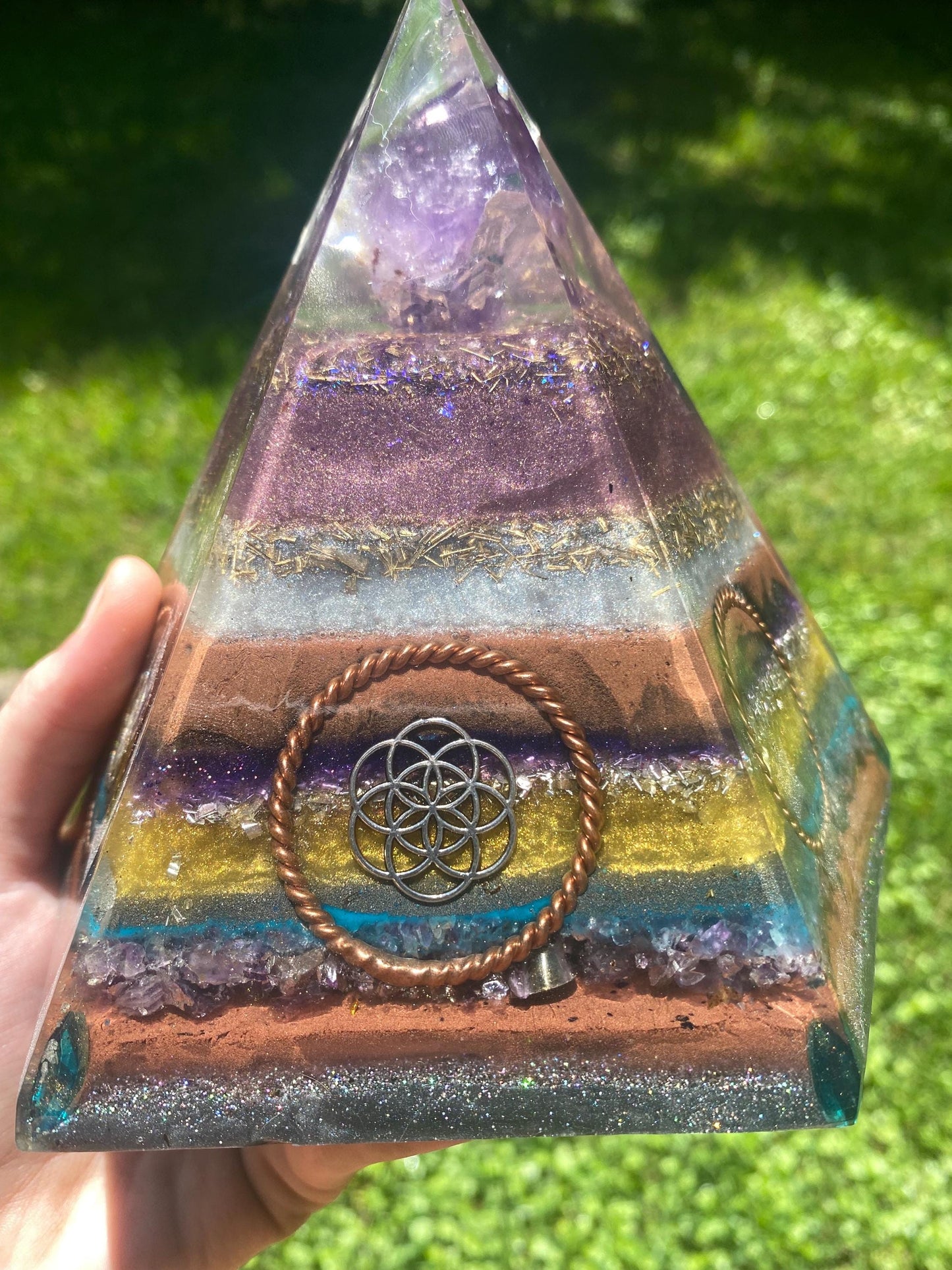5 sided Orgone Pyramid! Home Protection, 5G Protection, EMF Protection. Elite Shungite. Black Tourmaline. Made With Amethyst