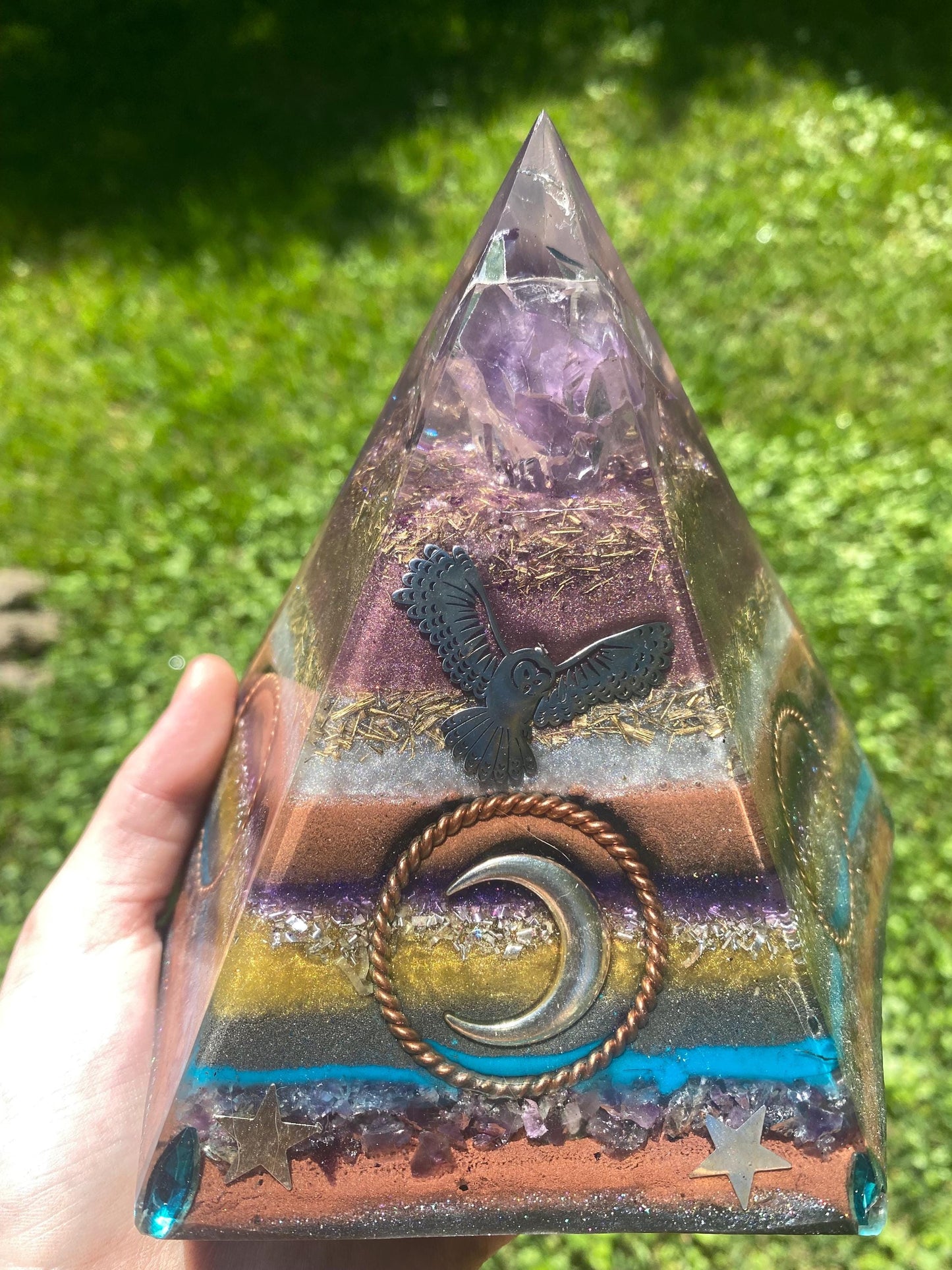 5 sided Orgone Pyramid! Home Protection, 5G Protection, EMF Protection. Elite Shungite. Black Tourmaline. Made With Amethyst