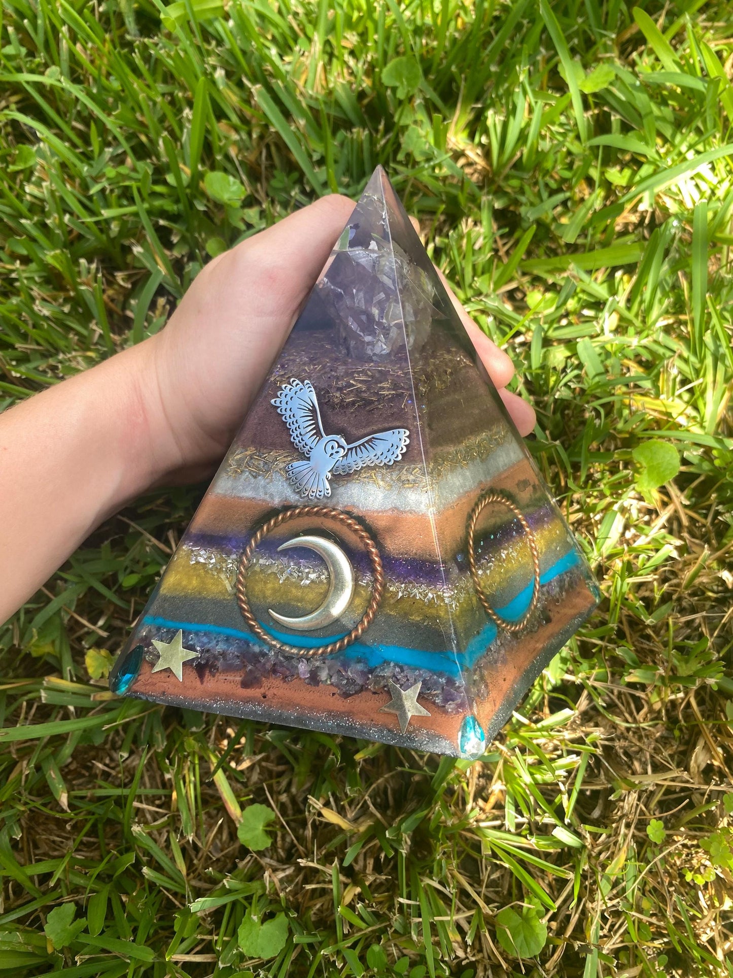 5 sided Orgone Pyramid! Home Protection, 5G Protection, EMF Protection. Elite Shungite. Black Tourmaline. Made With Amethyst