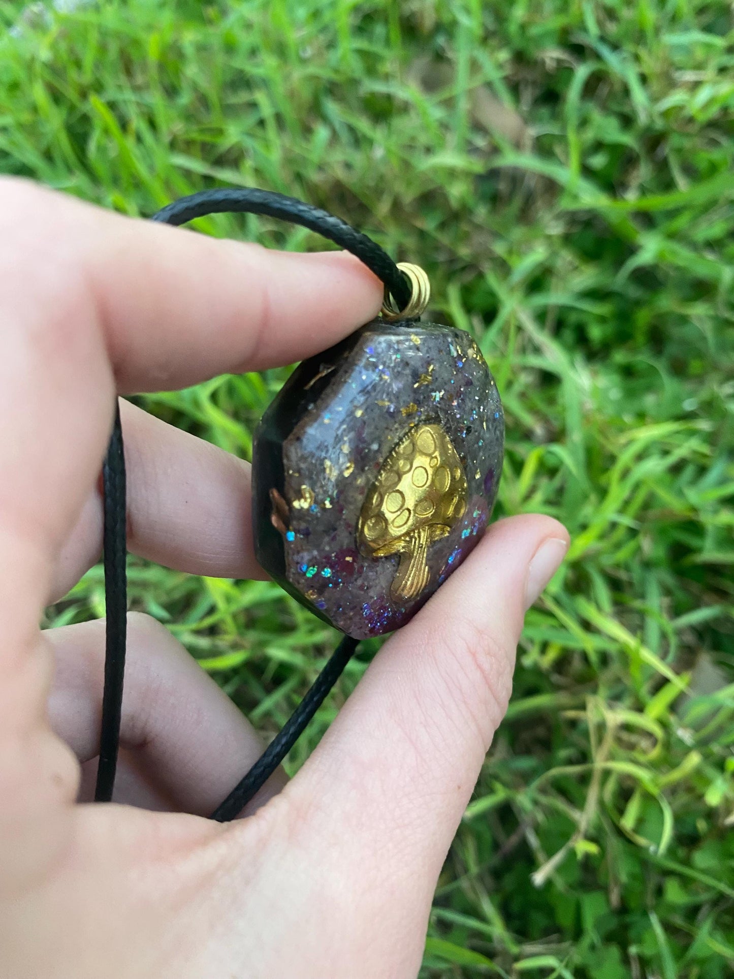 Mushroom. Pendant Necklace. Made w Elite Shungite and Amethyst. Tensor Ring. 24ct Gold. Powerful. EMF Protection. 5G Protection.
