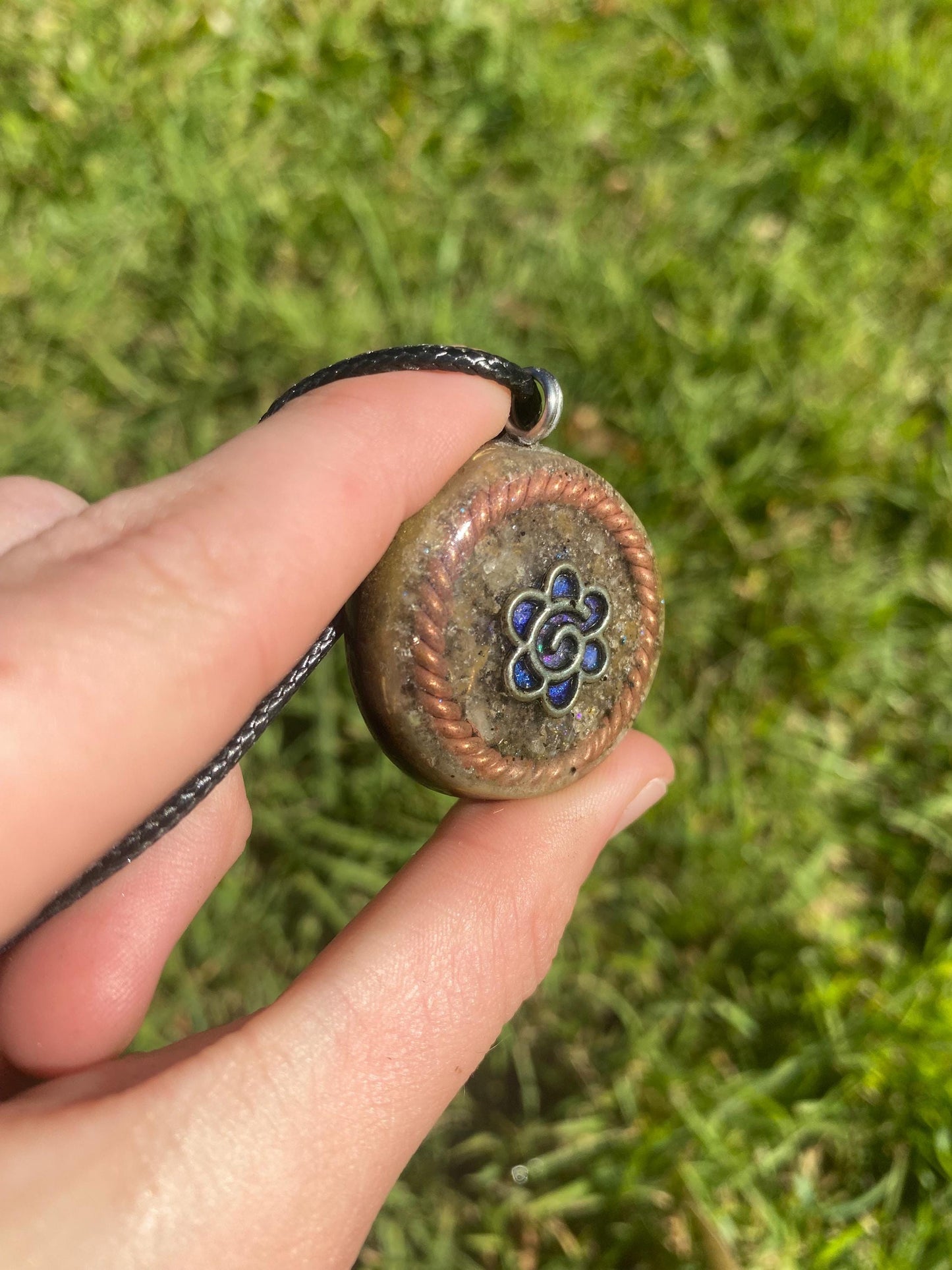 Spirit Flower, Orgone Pendant Necklace. Made w Elite Shungite, Yellow Aventurine & Tensor Ring. Powerful. 5G Protection.
