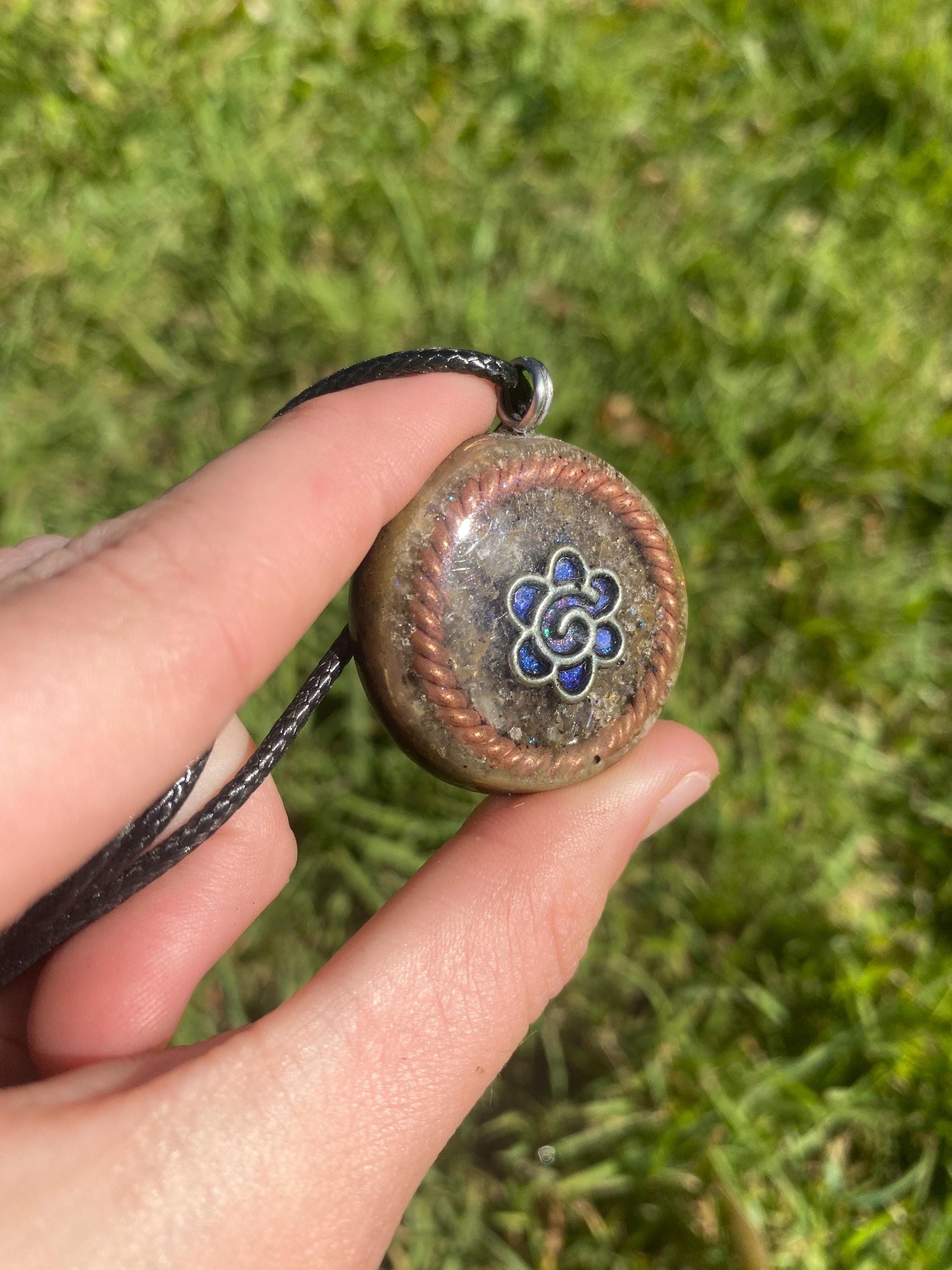Spirit Flower, Orgone Pendant Necklace. Made w Elite Shungite, Yellow Aventurine & Tensor Ring. Powerful. 5G Protection.
