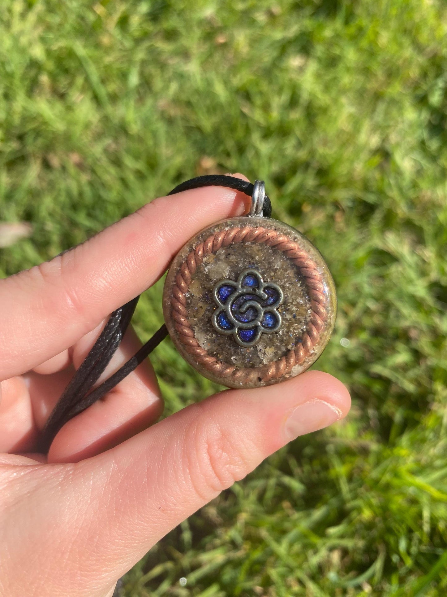 Spirit Flower, Orgone Pendant Necklace. Made w Elite Shungite, Yellow Aventurine & Tensor Ring. Powerful. 5G Protection.