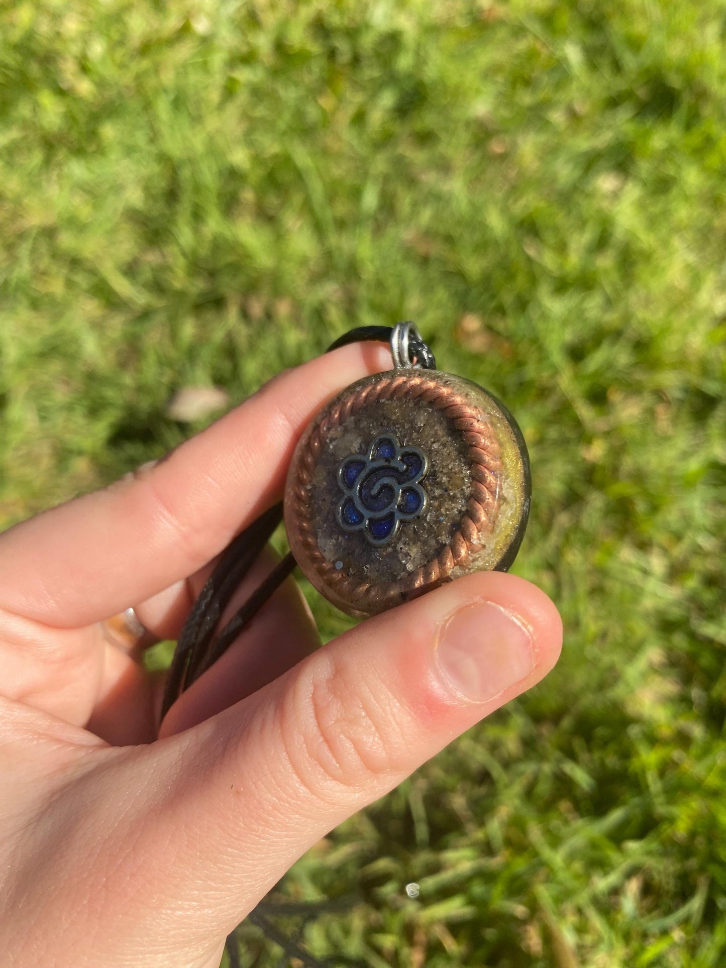 Spirit Flower, Orgone Pendant Necklace. Made w Elite Shungite, Yellow Aventurine & Tensor Ring. Powerful. 5G Protection.