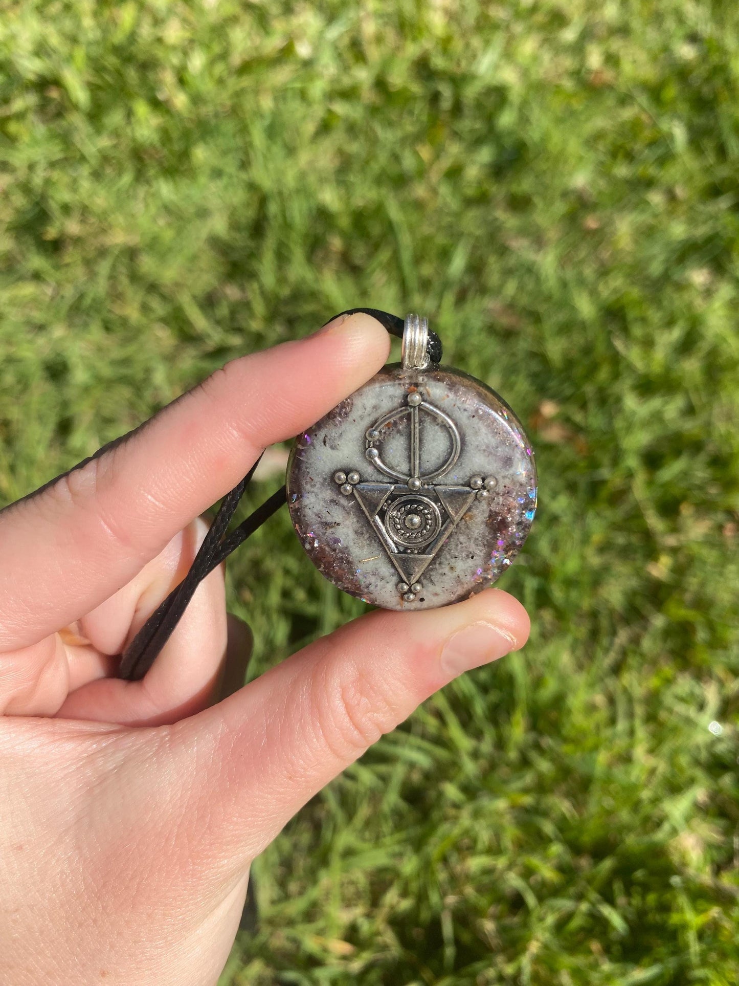 Galactic Triangle. Pendant Necklace. Made w Elite Shungite and Amethyst. Tensor Ring. Powerful. EMF Protection. 5G Protection.