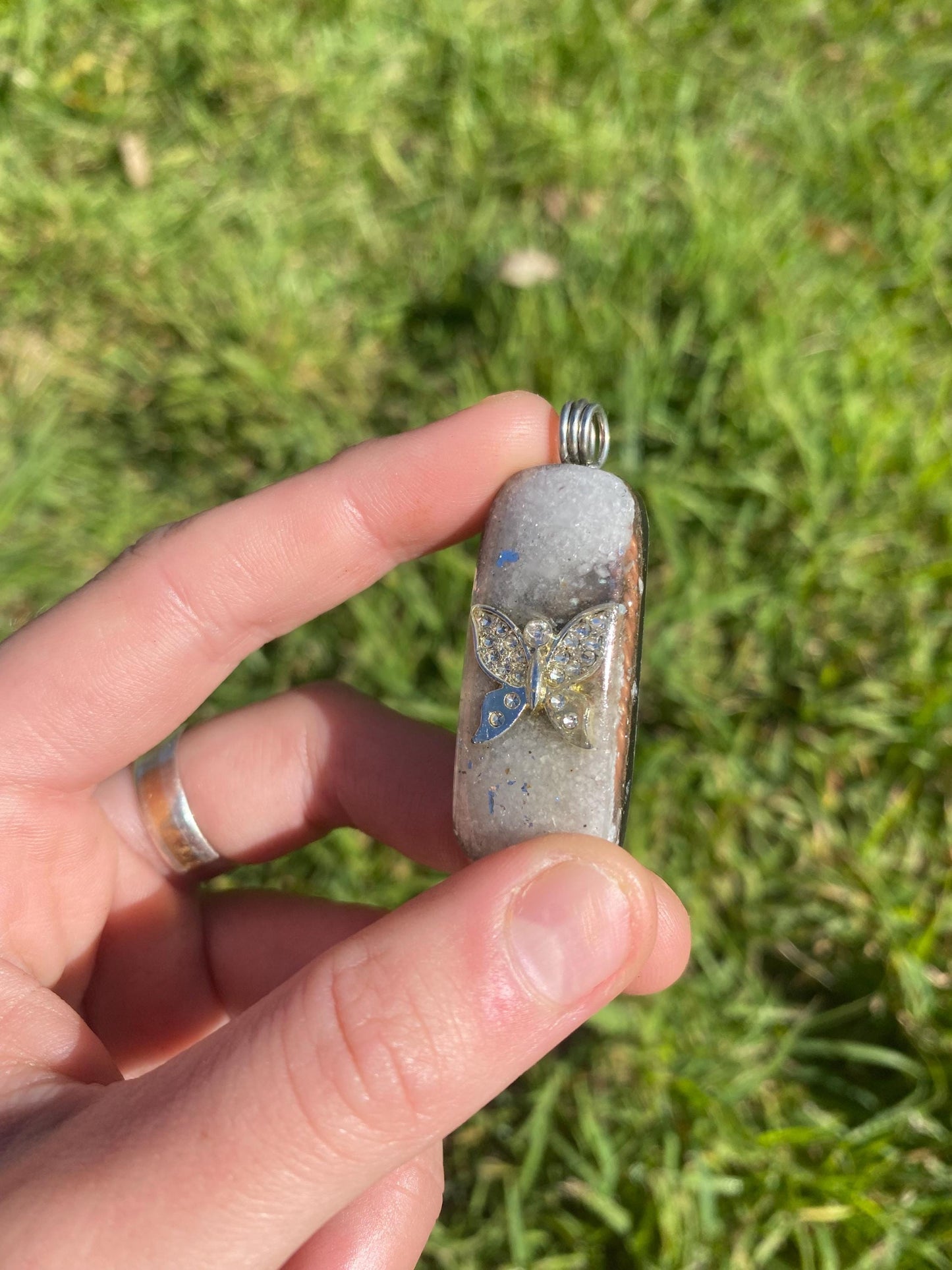 White Butterfly. Orgone Pendant Necklace. Made w white Moonstone, Elite Shungite, 24ct Gold & Tensor Ring. Powerful. 5G Protection.