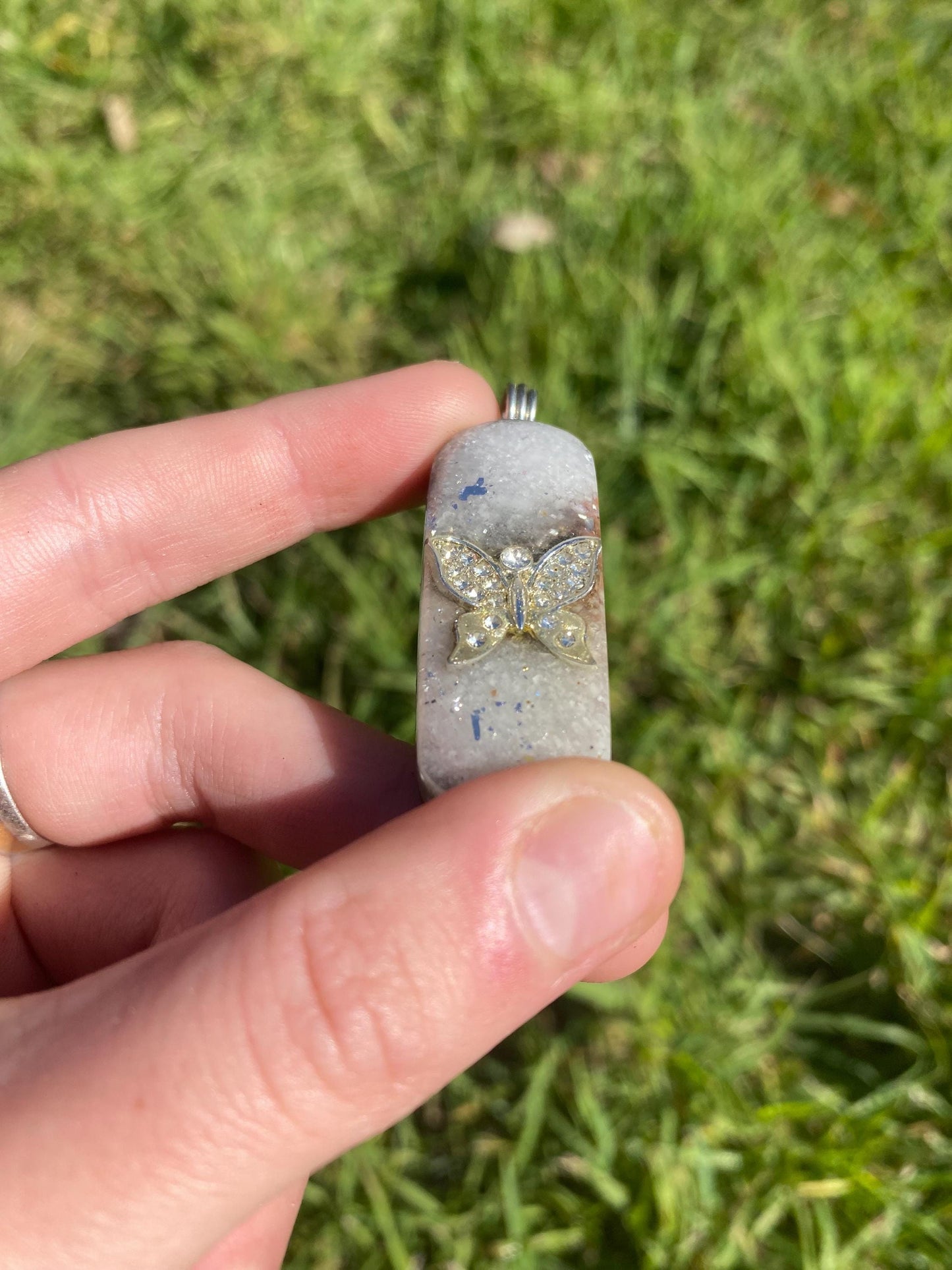 White Butterfly. Orgone Pendant Necklace. Made w white Moonstone, Elite Shungite, 24ct Gold & Tensor Ring. Powerful. 5G Protection.