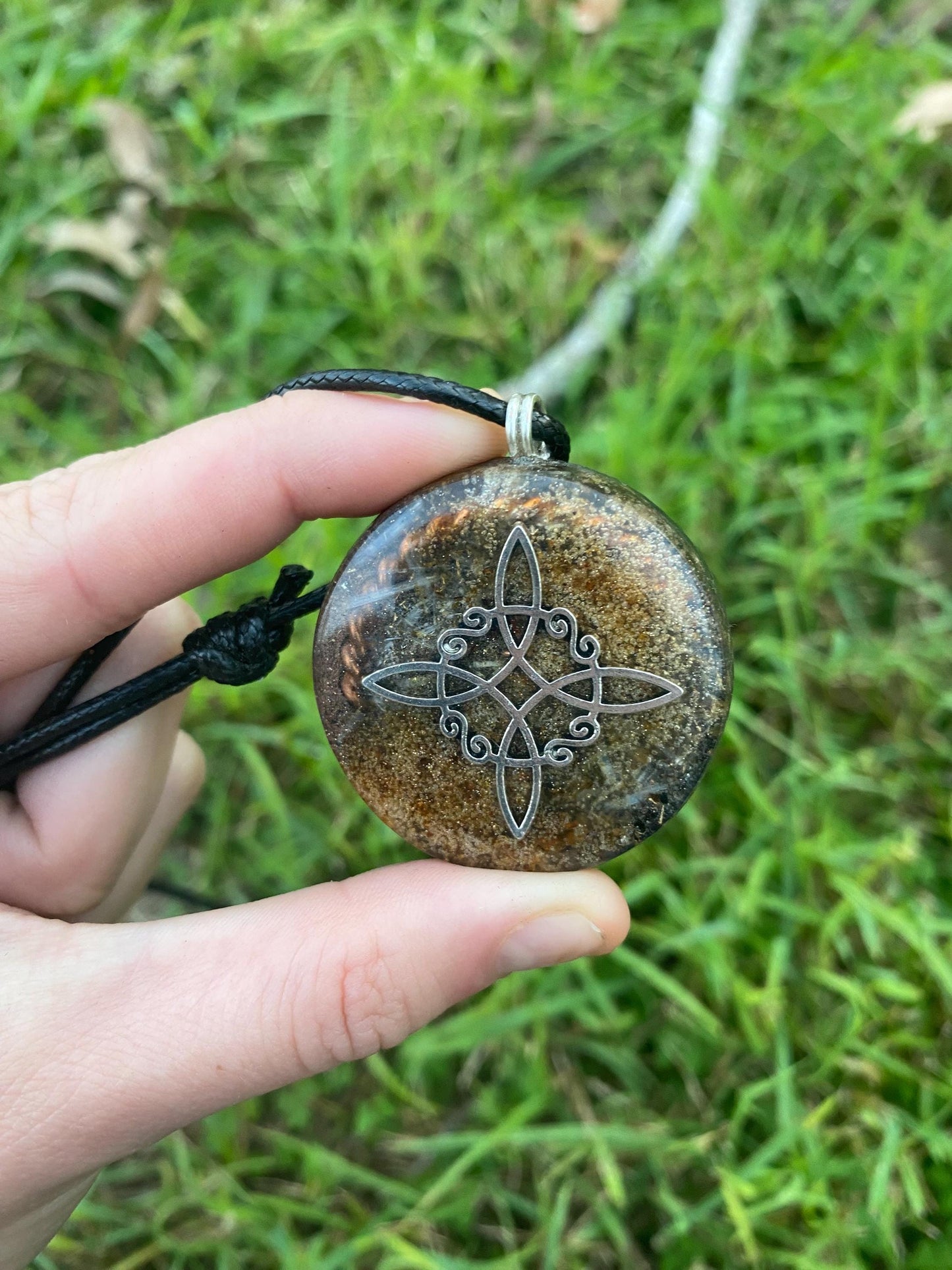 Celtic Knot. Orgone Pendant Necklace. Amber. EMF Protection. 5G Protection. Tensor Ring. Elite Shungite.