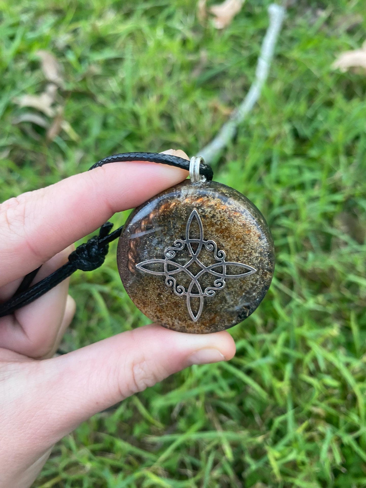 Celtic Knot. Orgone Pendant Necklace. Amber. EMF Protection. 5G Protection. Tensor Ring. Elite Shungite.