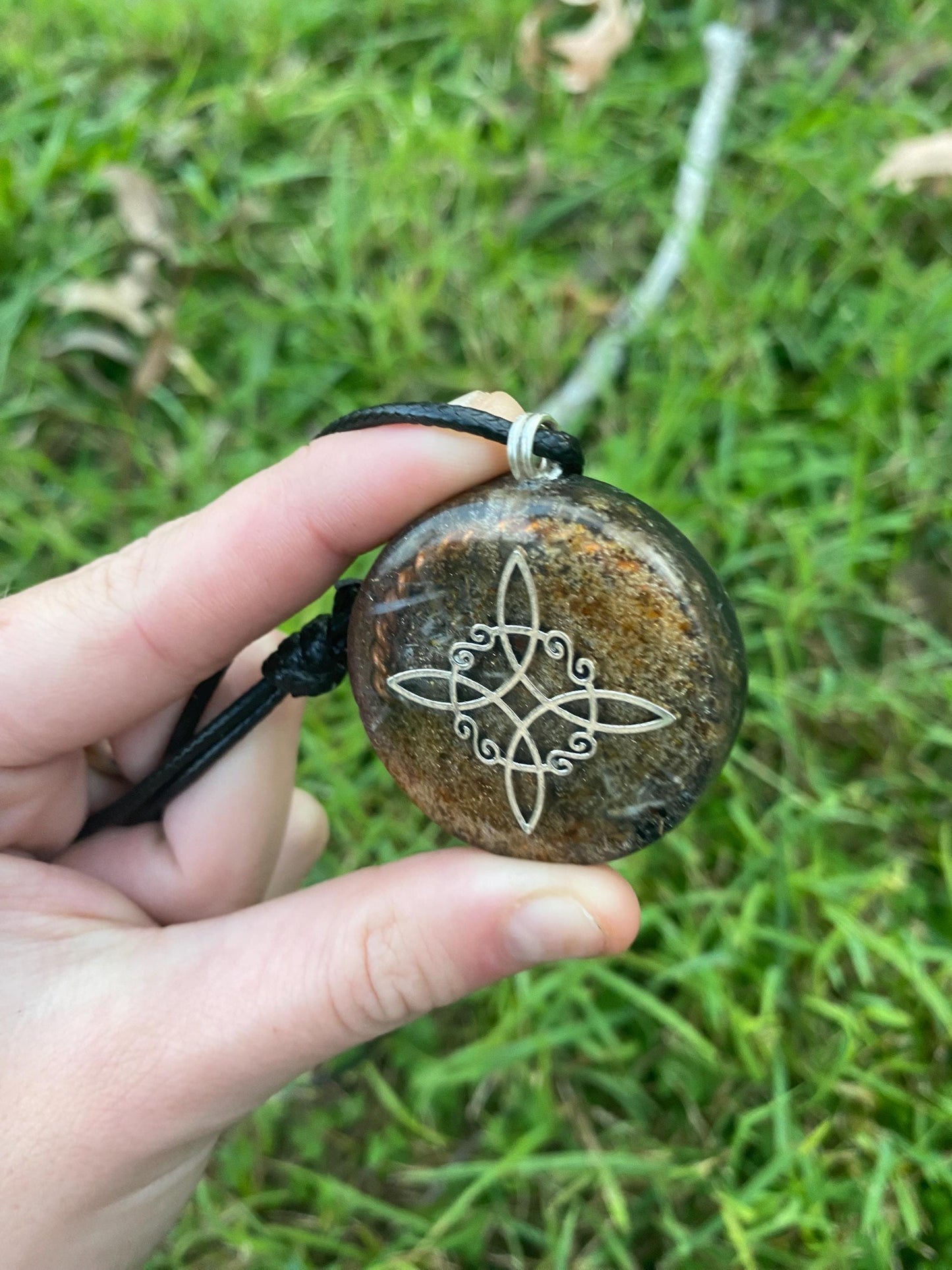 Celtic Knot. Orgone Pendant Necklace. Amber. EMF Protection. 5G Protection. Tensor Ring. Elite Shungite.