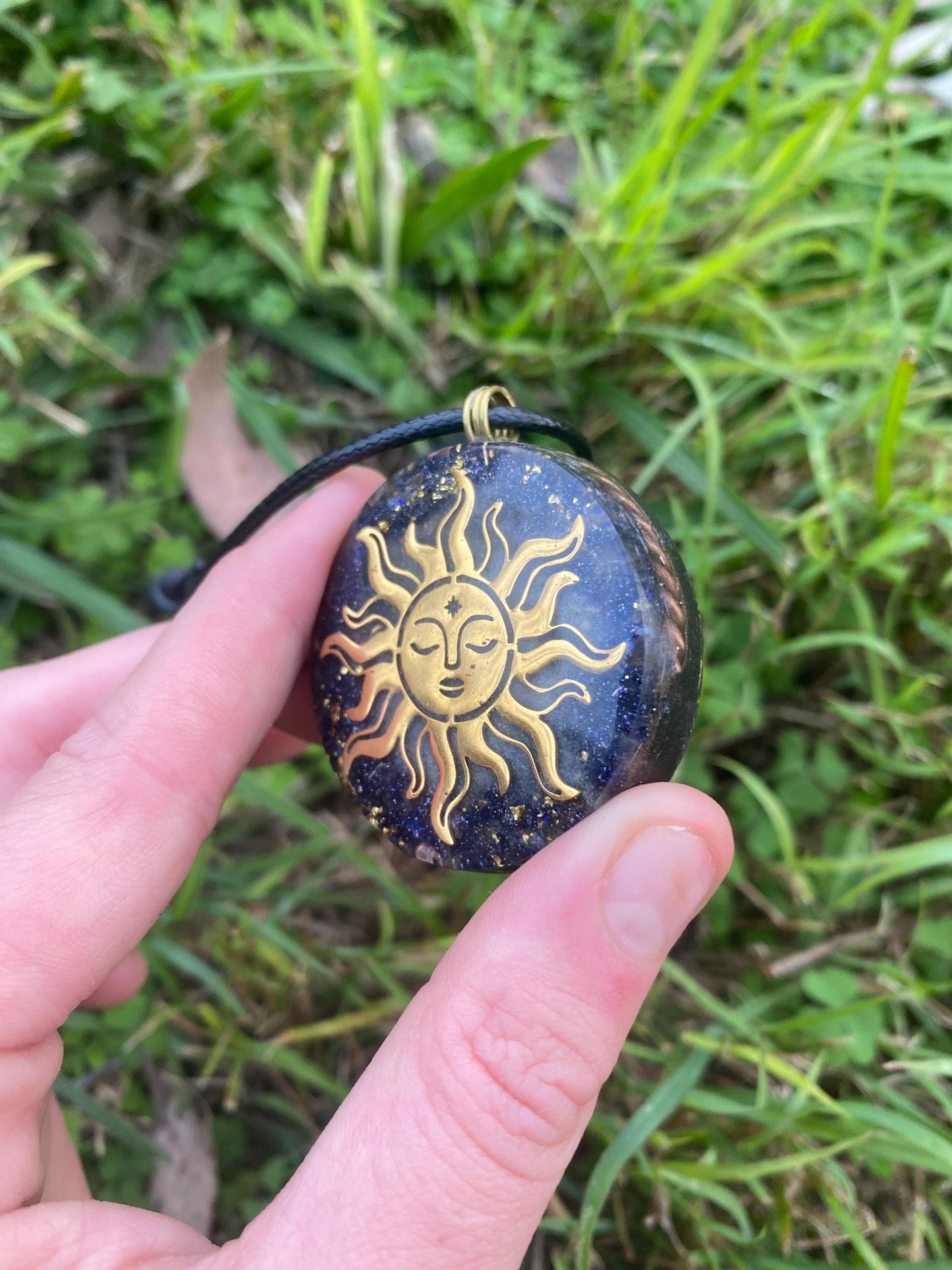 Sun Goddess. Orgone Pendant Necklace. Made w Elite Shungite, Selenite & Blue Goldstone. Powerful. EMF Protection. 5G Protection. TENSOR RING