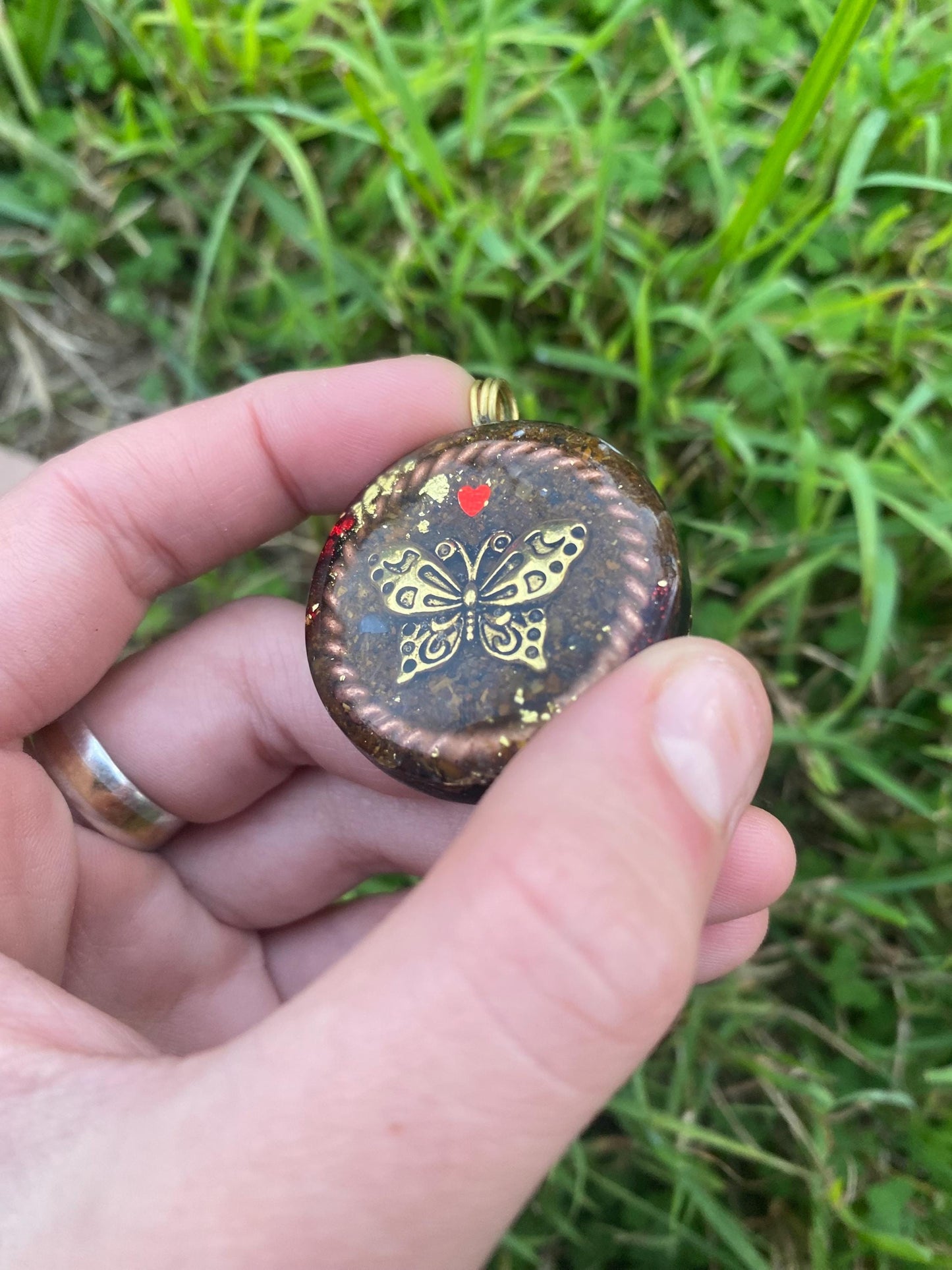 Butterfly. Orgone Pendant Necklace. Made w Elite Shungite, Tigers Eye and 24ct Gold. Powerful. EMF Protection. 5G Protection. TENSOR RING