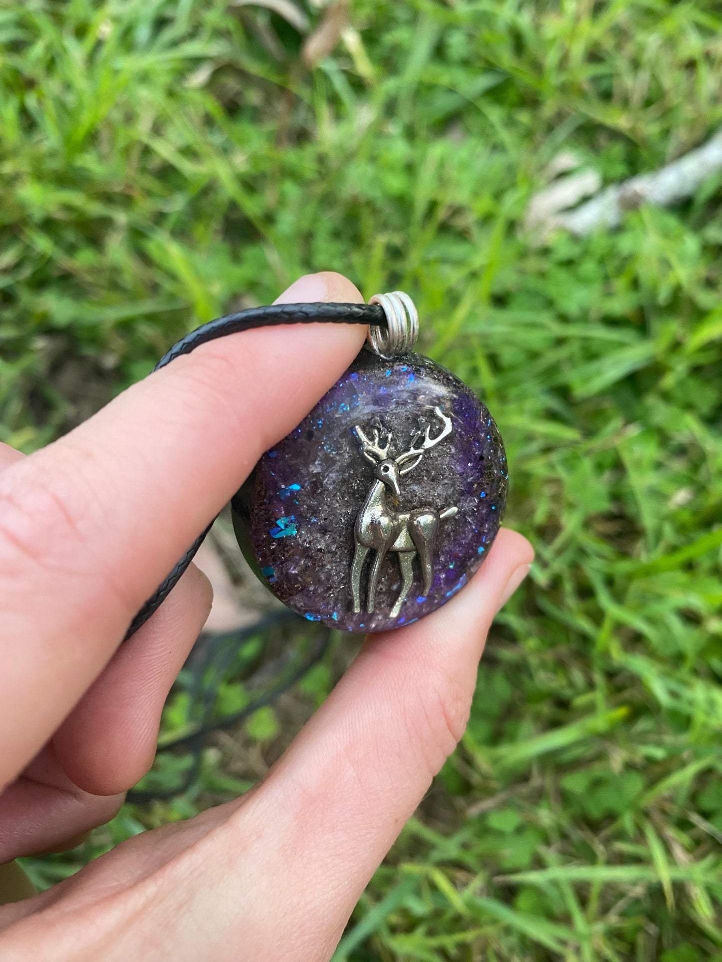 Deer. Pendant Necklace. Made w Elite Shungite and Amethyst. Tensor Ring. Powerful. EMF Protection. 5G Protection.
