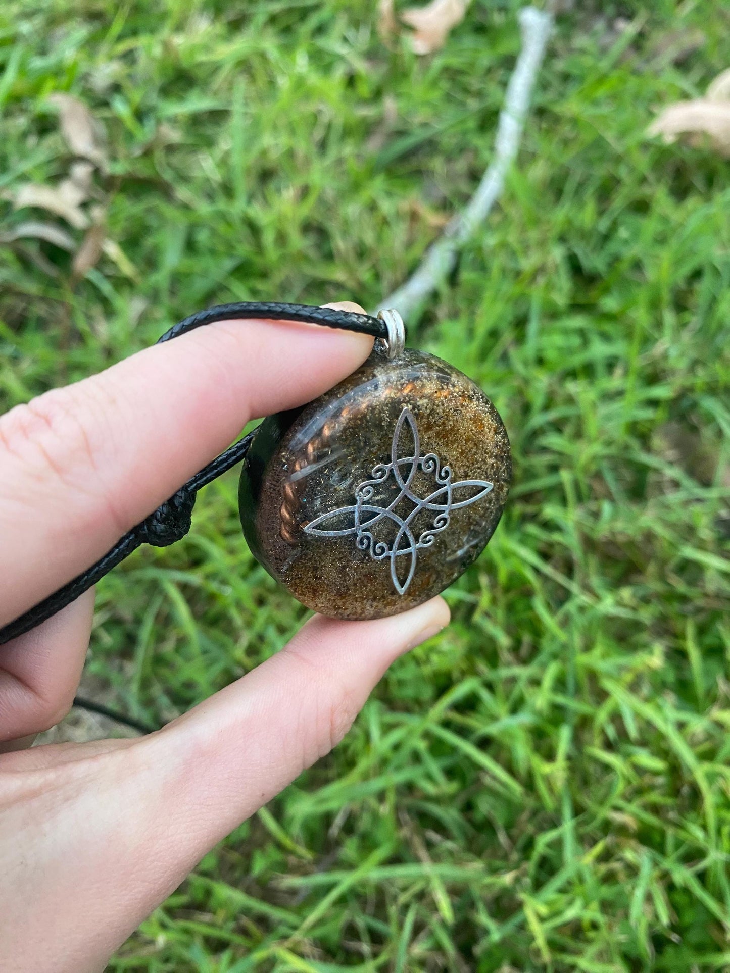 Celtic Knot. Orgone Pendant Necklace. Amber. EMF Protection. 5G Protection. Tensor Ring. Elite Shungite.