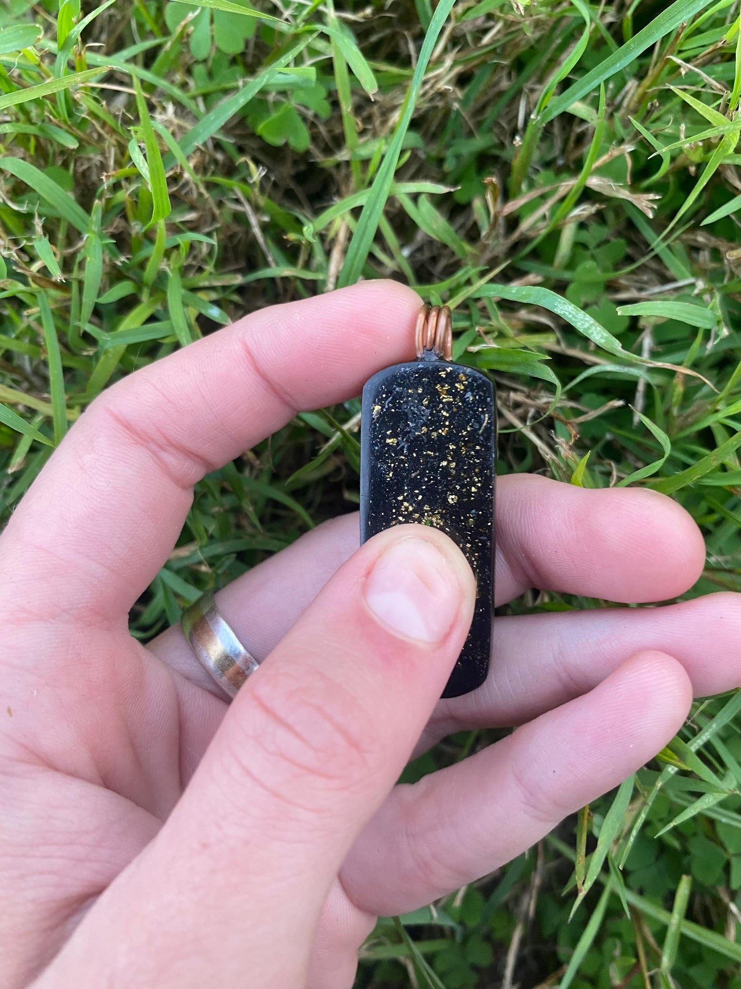 Orgonite Pendant Necklace: Copper Tensor Ring, Shungite EMF Protection