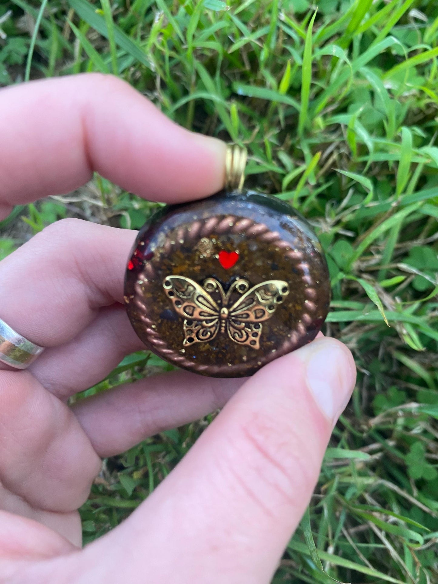 Butterfly. Orgone Pendant Necklace. Made w Elite Shungite, Tigers Eye and 24ct Gold. Powerful. EMF Protection. 5G Protection. TENSOR RING
