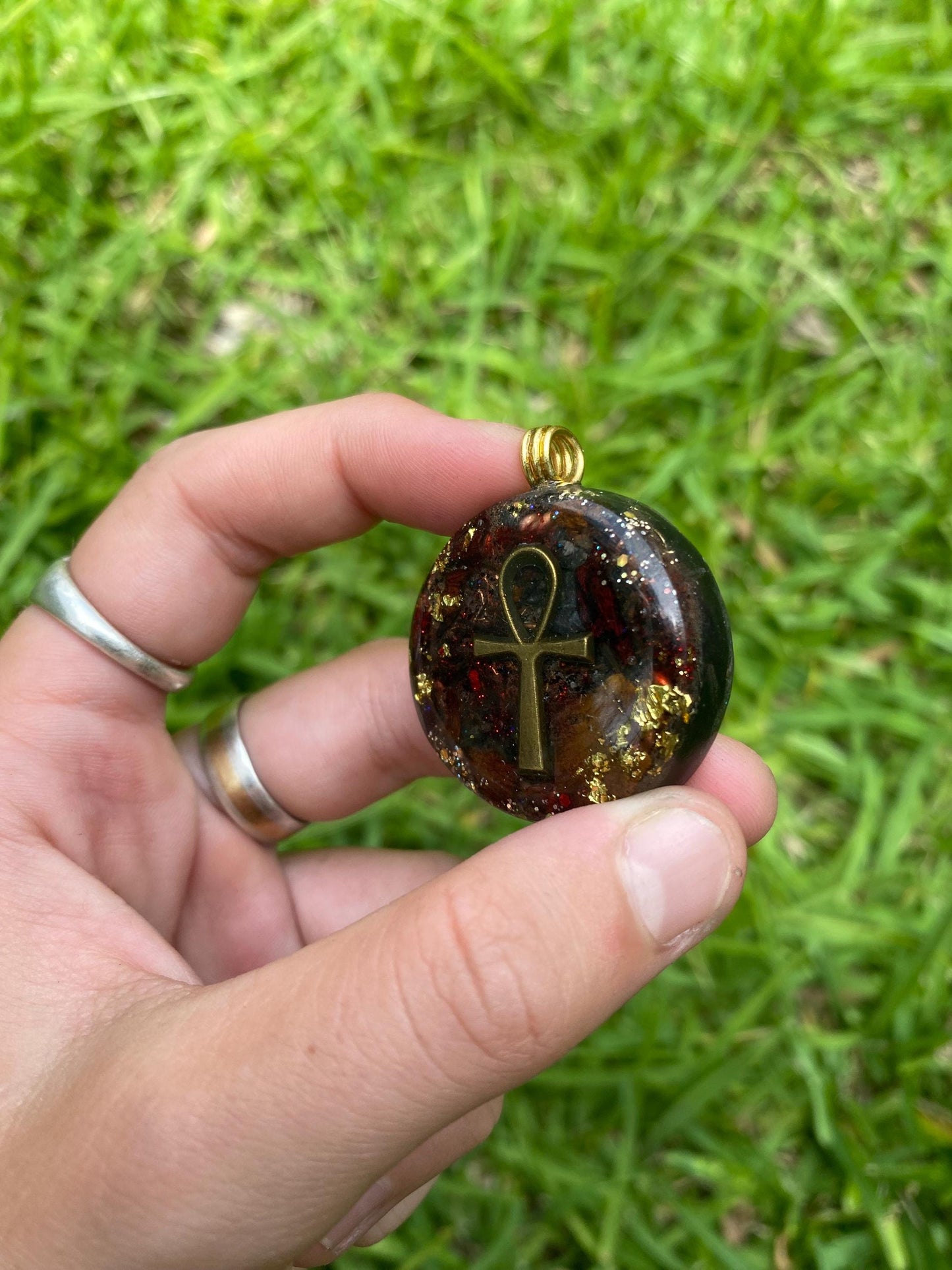 Ankh Pendant Necklace. Made w Elite Shungite, 24ct Gold and Black Kyanite. Powerful. EMF Protection. 5G Protection. Tensor Ring.