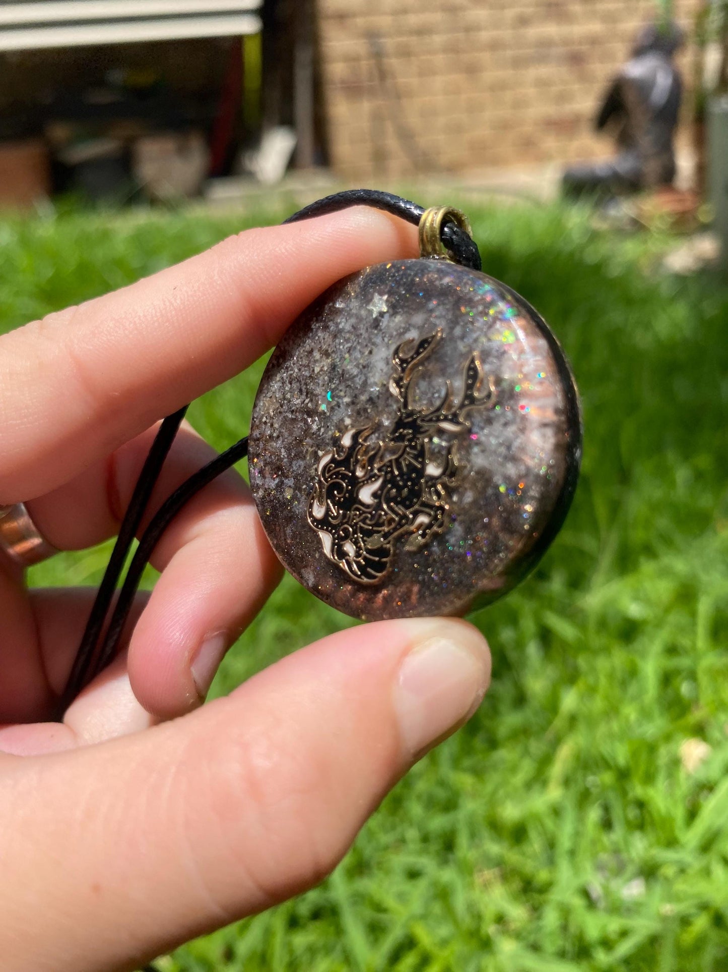 Deer Orgone Pendant Necklace. Made w Elite Shungite, 24ct Gold, Deer antler and White Chalcedony . Powerful. EMF Protection. 5G Protection.