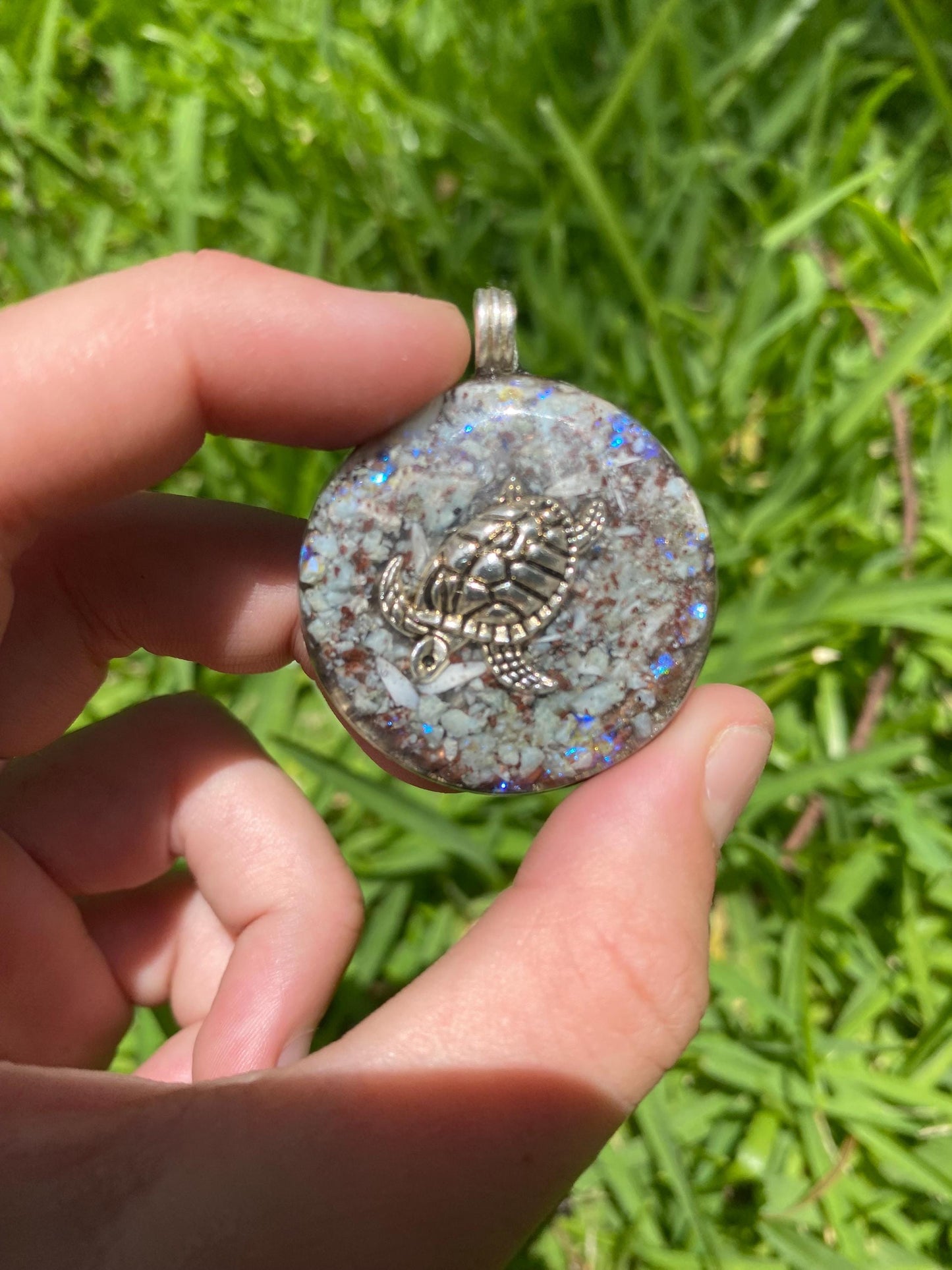 Turtle Orgone Pendant Necklace. Made w Elite Shungite, Larimar. Powerful. EMF Protection. 5G Protection. TENSOR RING