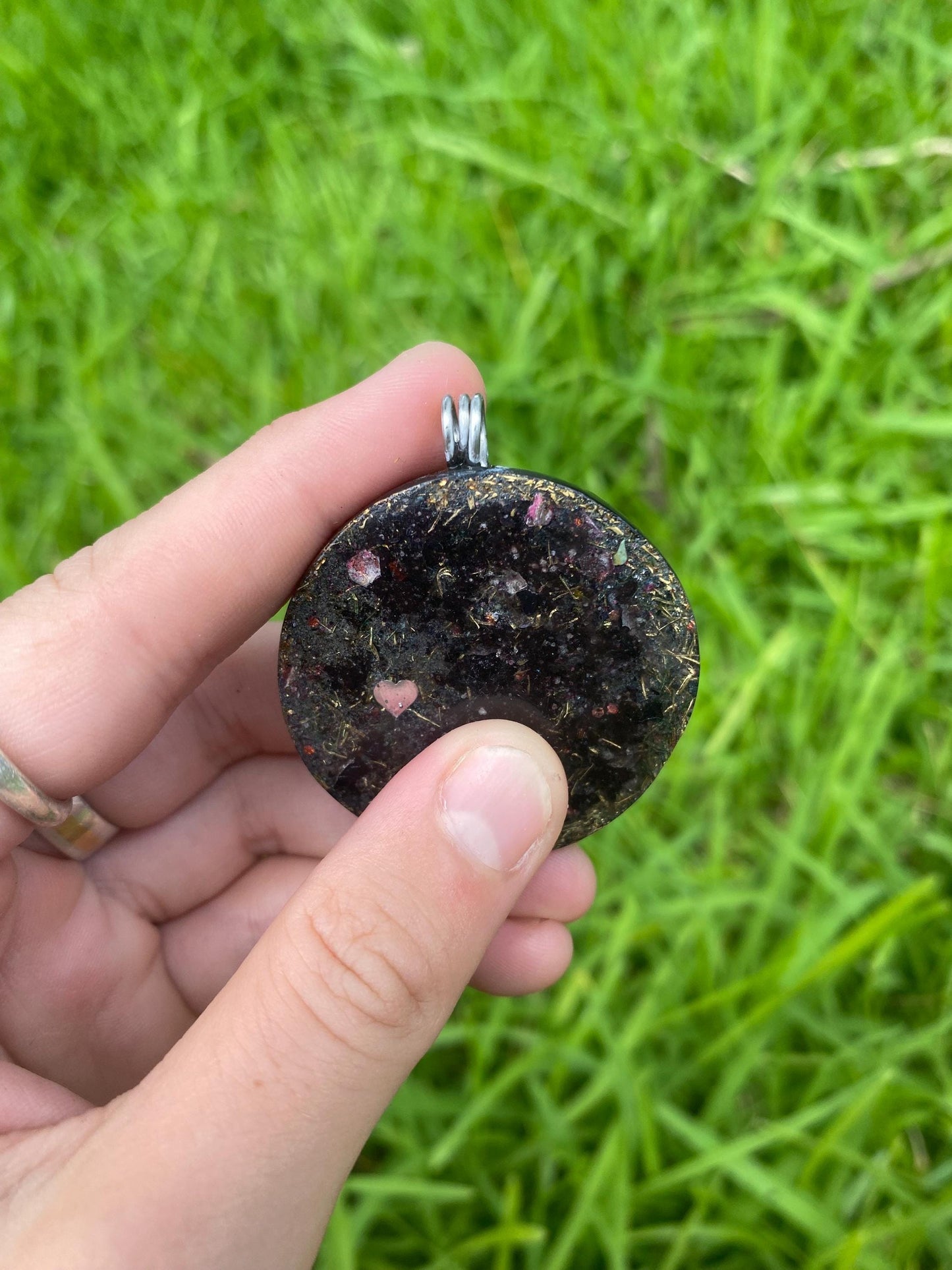 Sun Spiral Orgonite Pendant, Shungite Selenite Mica, EMF Protection
