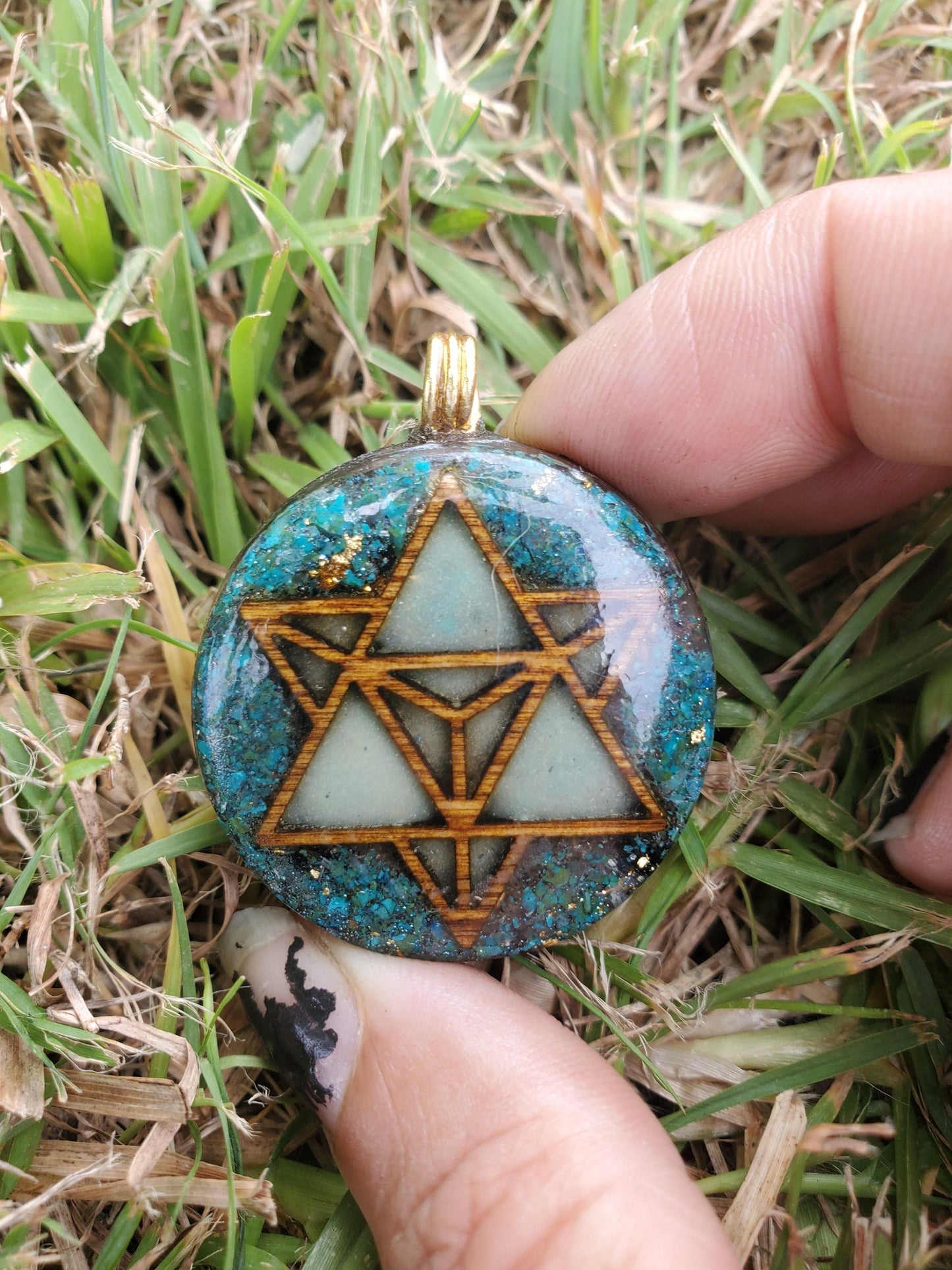 Merkaba Orgone Pendant Necklace. Made w Elite Shungite, 24ct gold and Quantum Quattro . Powerful. EMF Protection. 5G Protection.