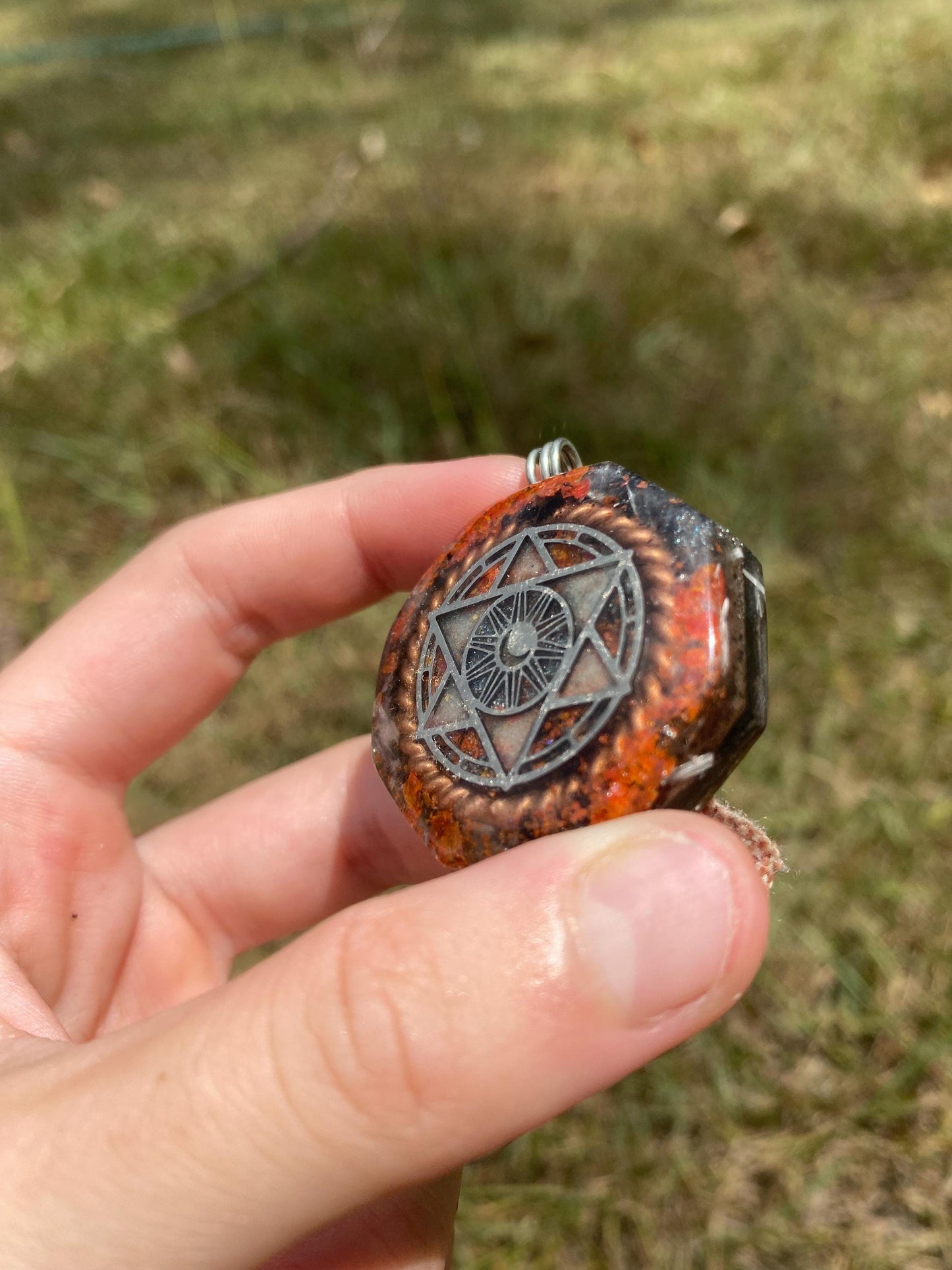 Merkaba. Orgone Pendant Necklace. Made w Elite Shungite, Crocoite and Tensor Ring. Powerful. EMF Protection.