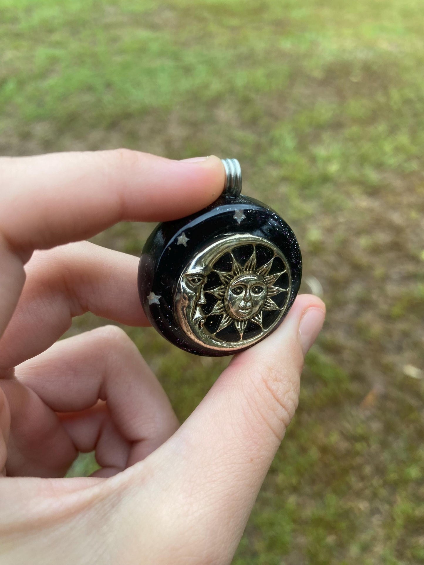 Sun/Moon. Orgone Pendant Necklace. Made w Elite Shungite, Purpurite & Tensor Ring. Powerful. 5G Protection.