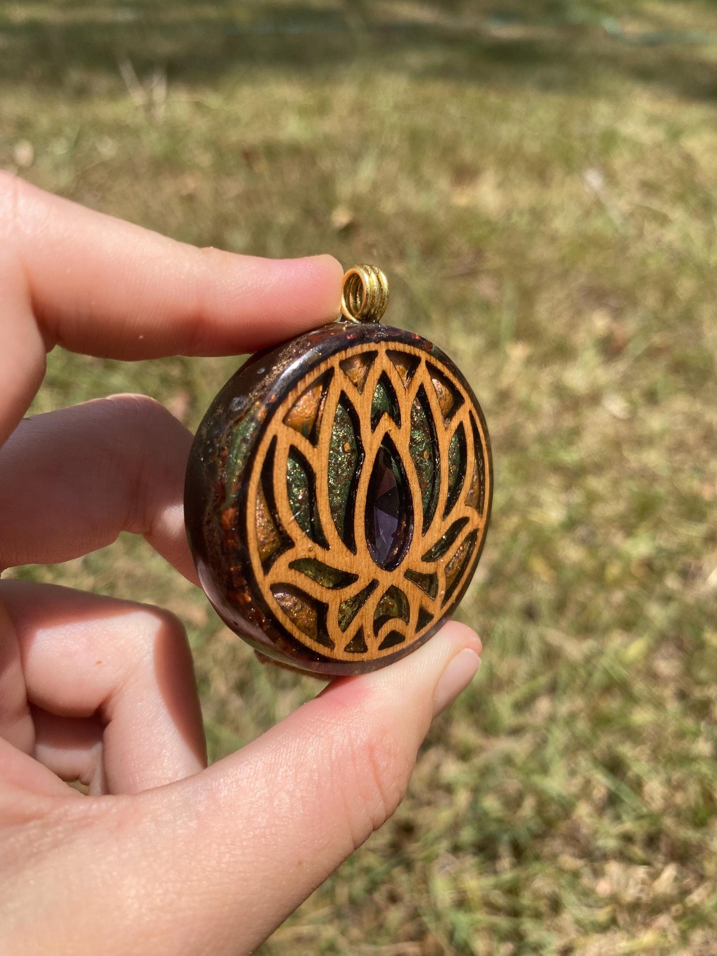 Lotus Orgone Pendant Necklace. Made w Elite Shungite, Red Tigers Eye. Powerful. EMF Protection. 5G Protection. TENSOR RING
