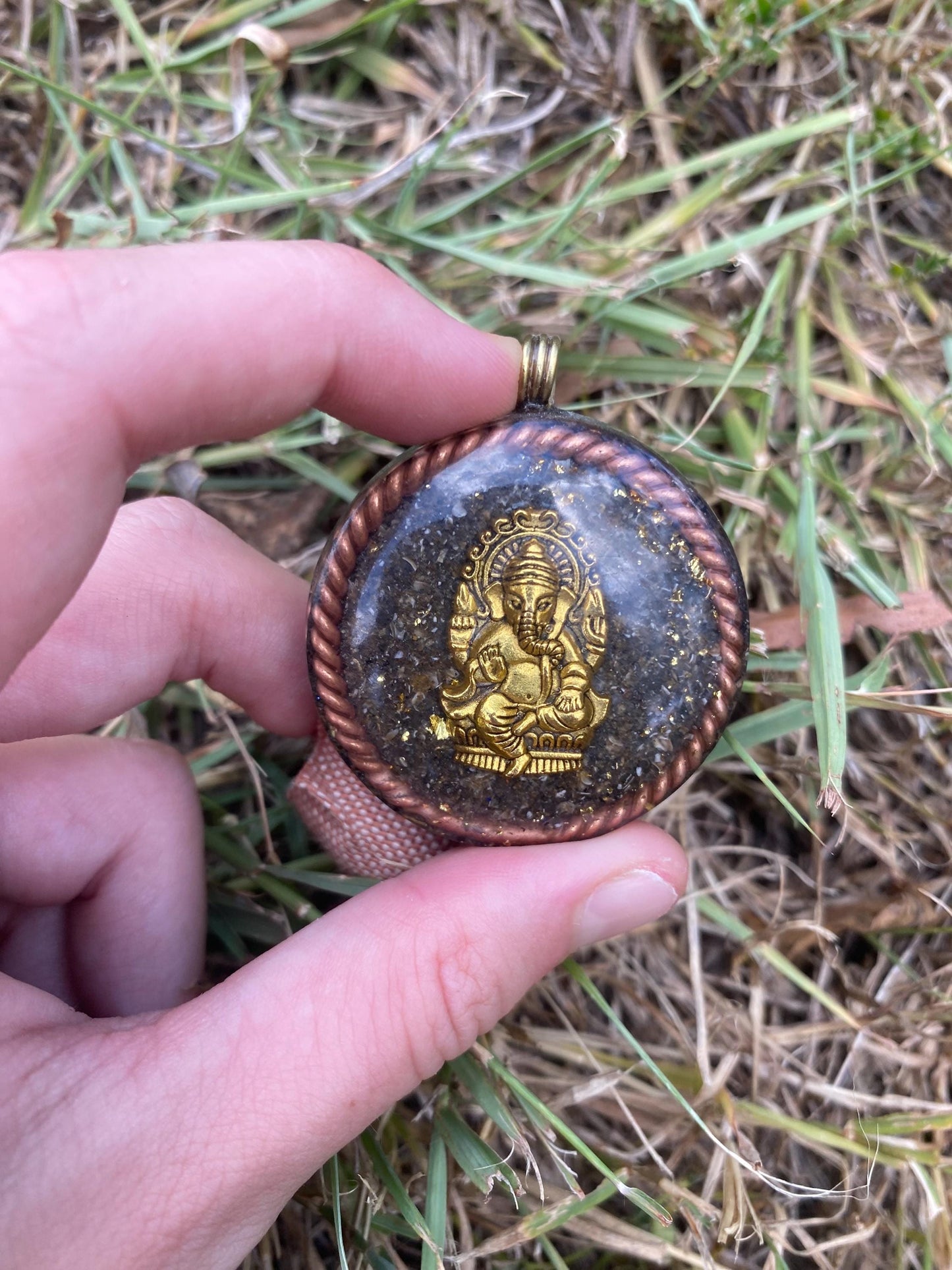 Ganesh, Orgone Pendant Necklace. Made w Elite Shungite, 24ct Gold and Turitella agate . Powerful. EMF Protection. 5G Protection.
