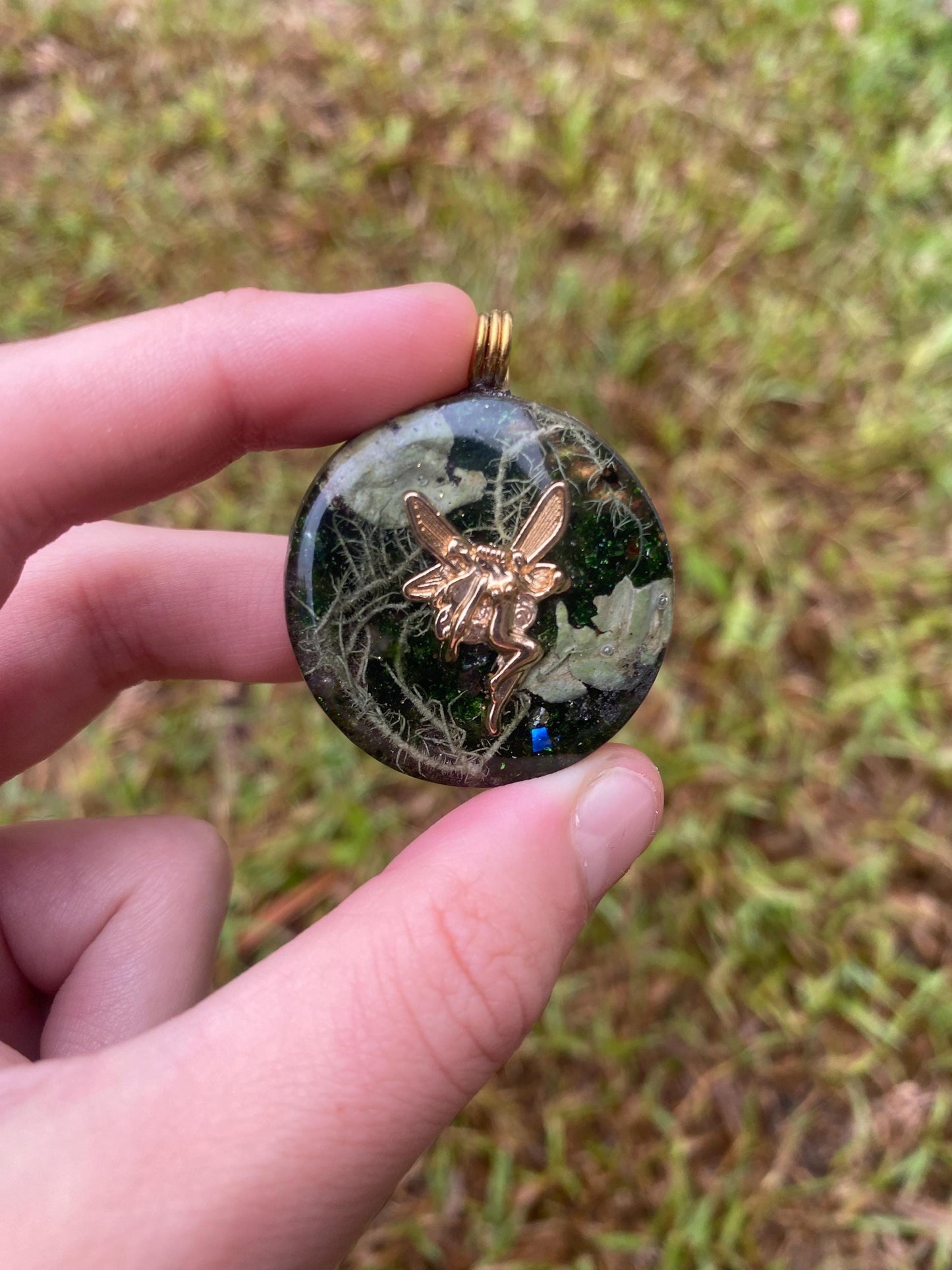 Celtic Fairy. Orgone Pendant Necklace. Made w Elite Shungite, Selenite & Green Goldstone. Powerful. EMF Protection.