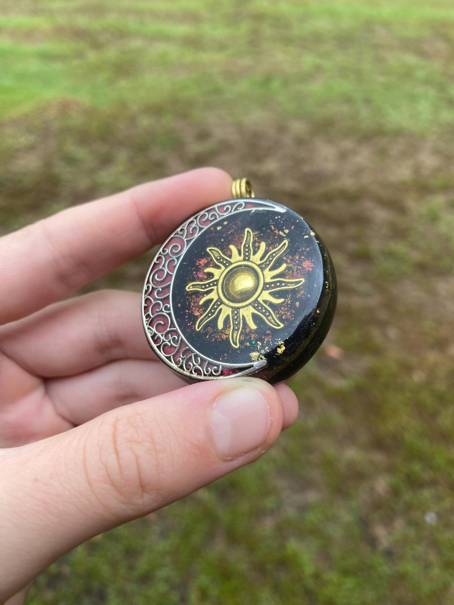 Sun and Moon. Orgone Pendant Necklace. Made w Elite Shungite, Lodestone and Double Tensor Ring. Powerful. EMF Protection. 5G Protection