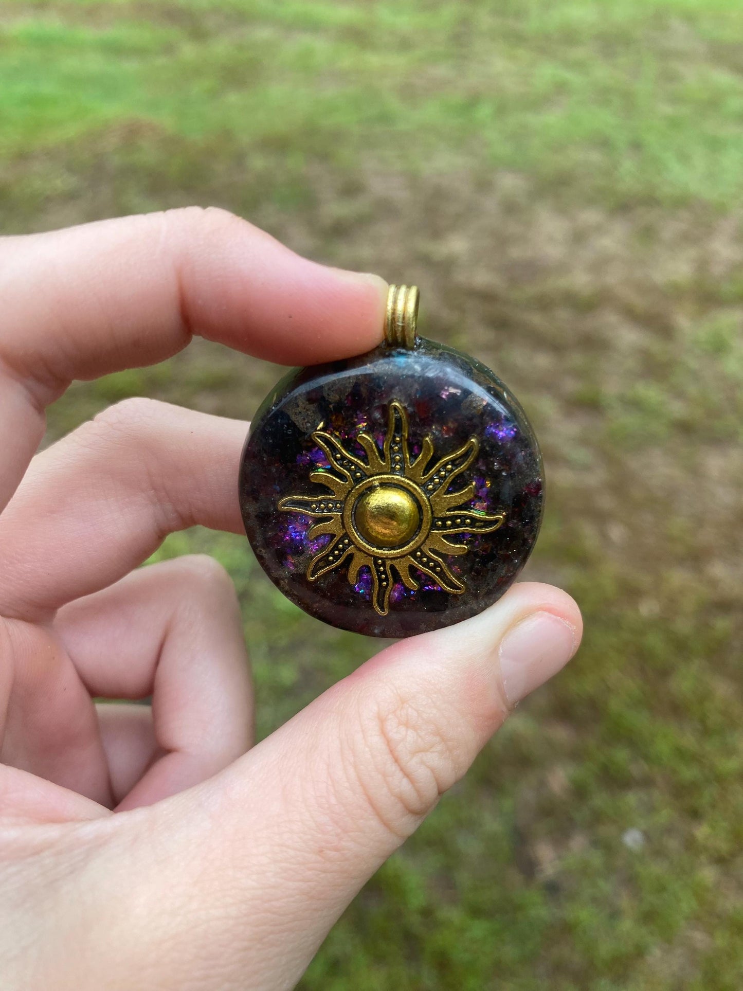 Sun. Pendant Necklace. Made w Elite Shungite. Almandine Garnet. Tensor Ring. EMF Protection. 5G Protection.