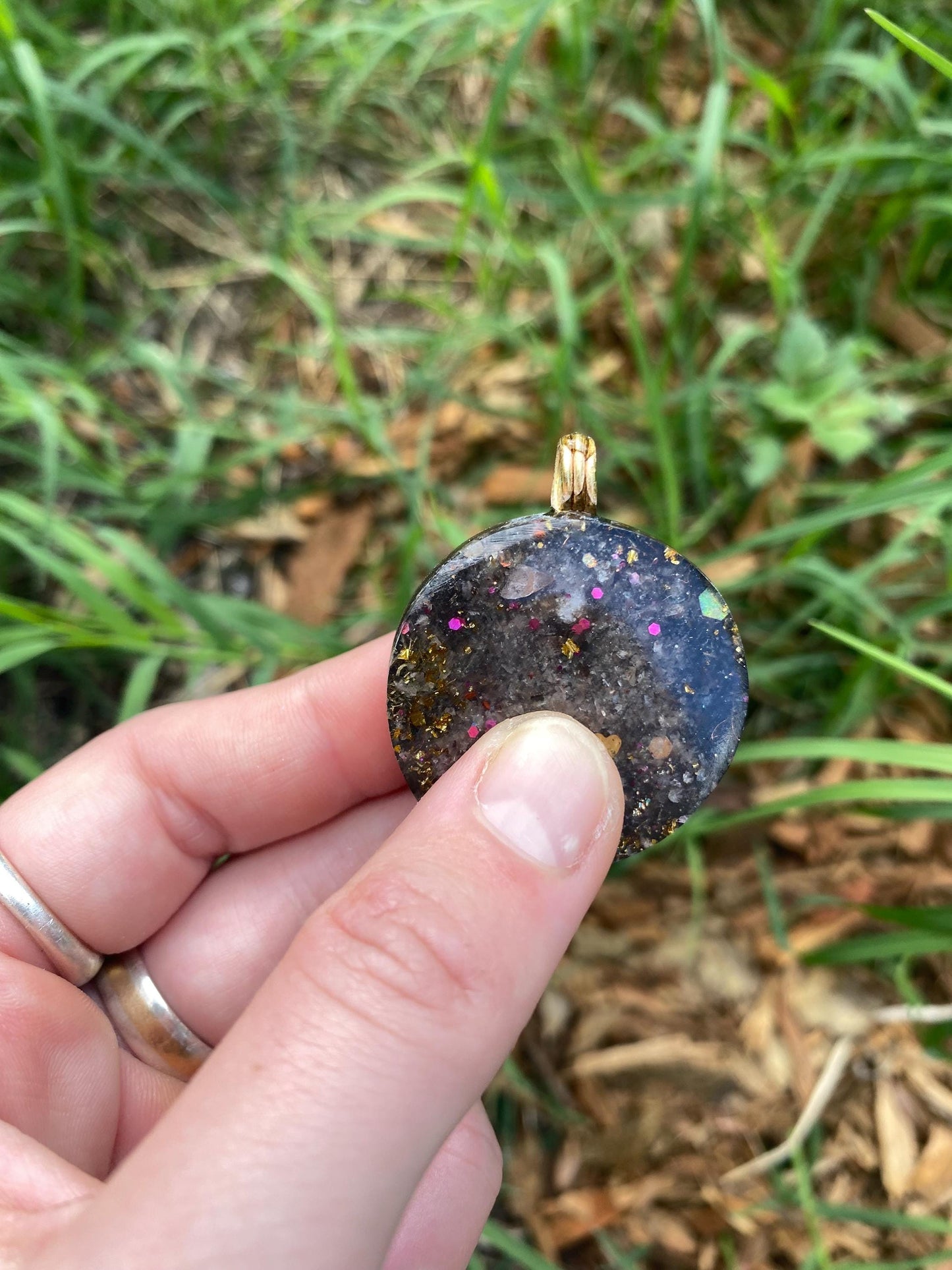 Mushroom. Orgone Pendant Necklace. Made w Elite Shungite, Sunstone and 24ct Gold. Powerful EMF Protection.