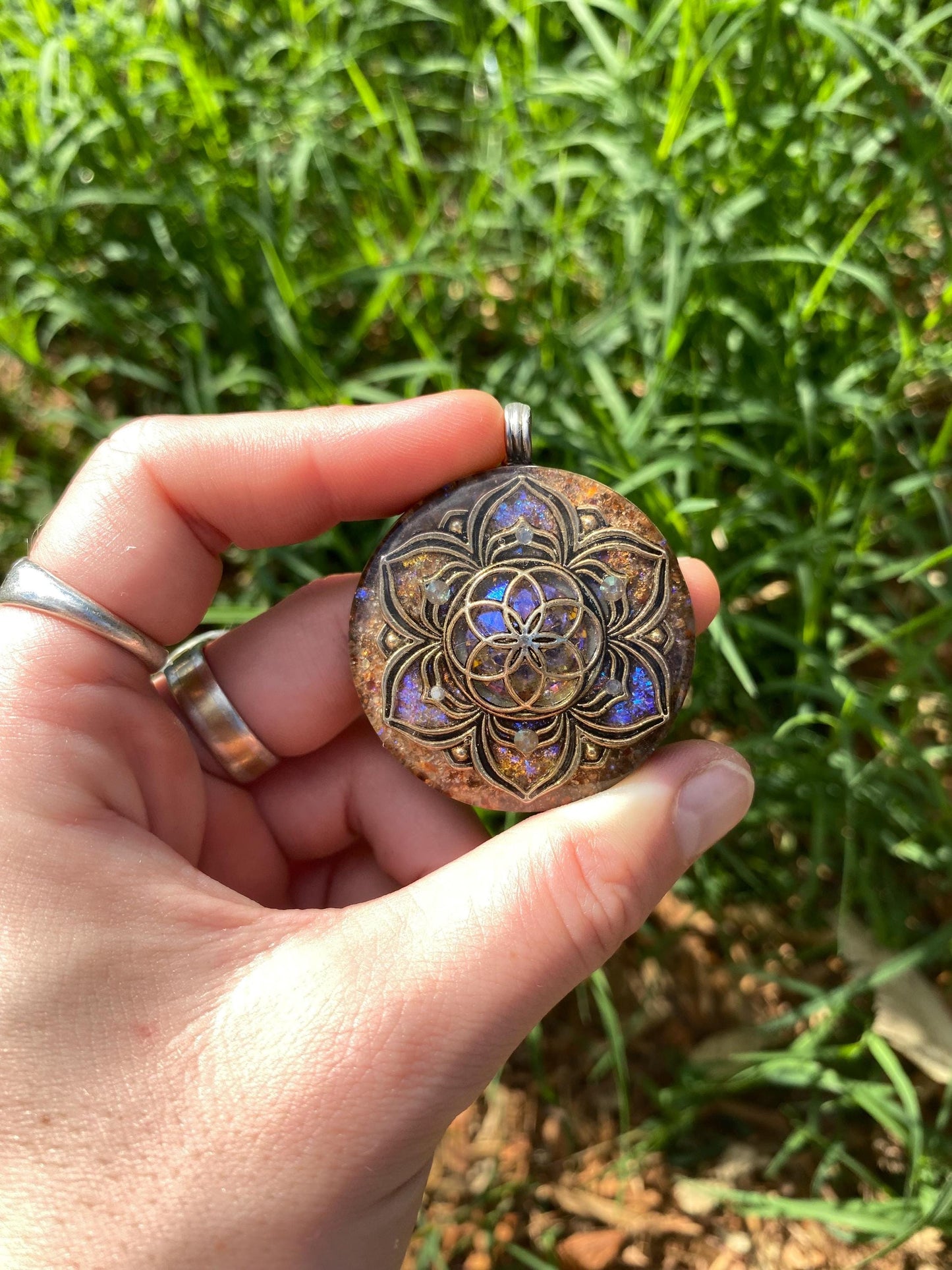 Seed of life Mandal. Orgone Pendant Necklace. Made w Elite Shungite and Carnelian. Powerful. EMF Protection. 5G Protection.